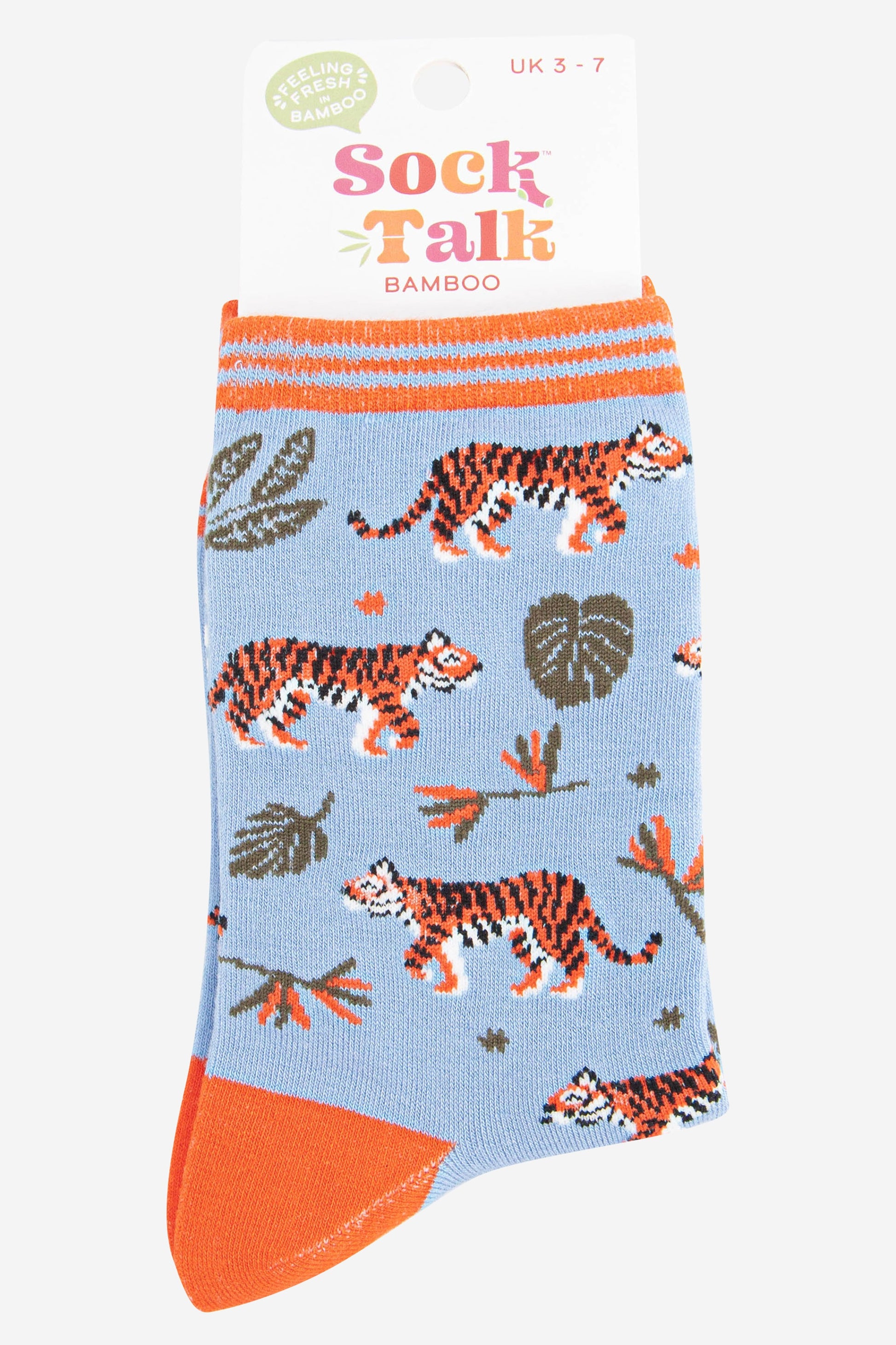 womens tiger and jungle leaf bamboo socks uk size 3-7