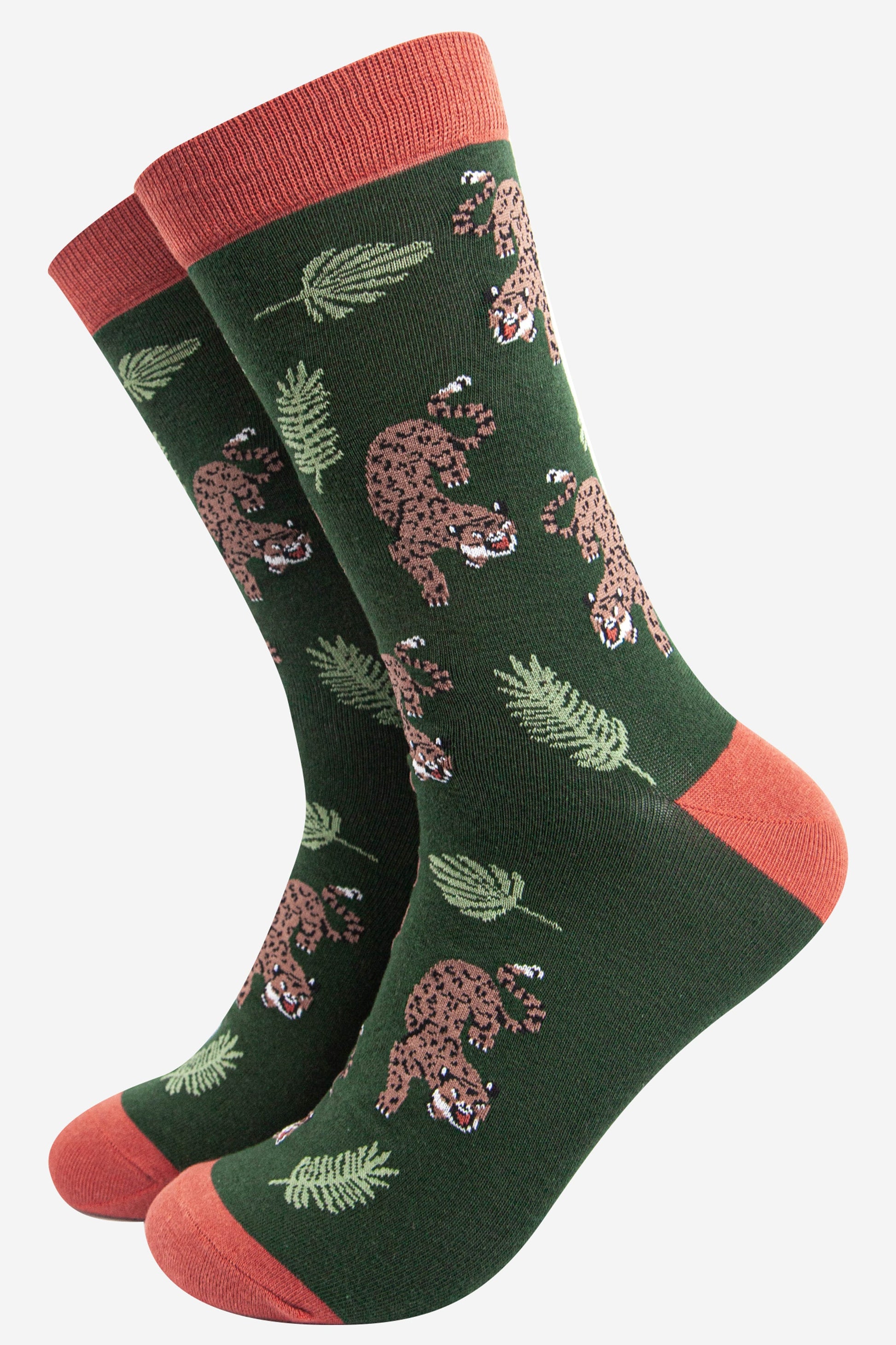 Mens Bamboo Socks Tiger Print Novlety Animal Socks Green – Sock Talk UK