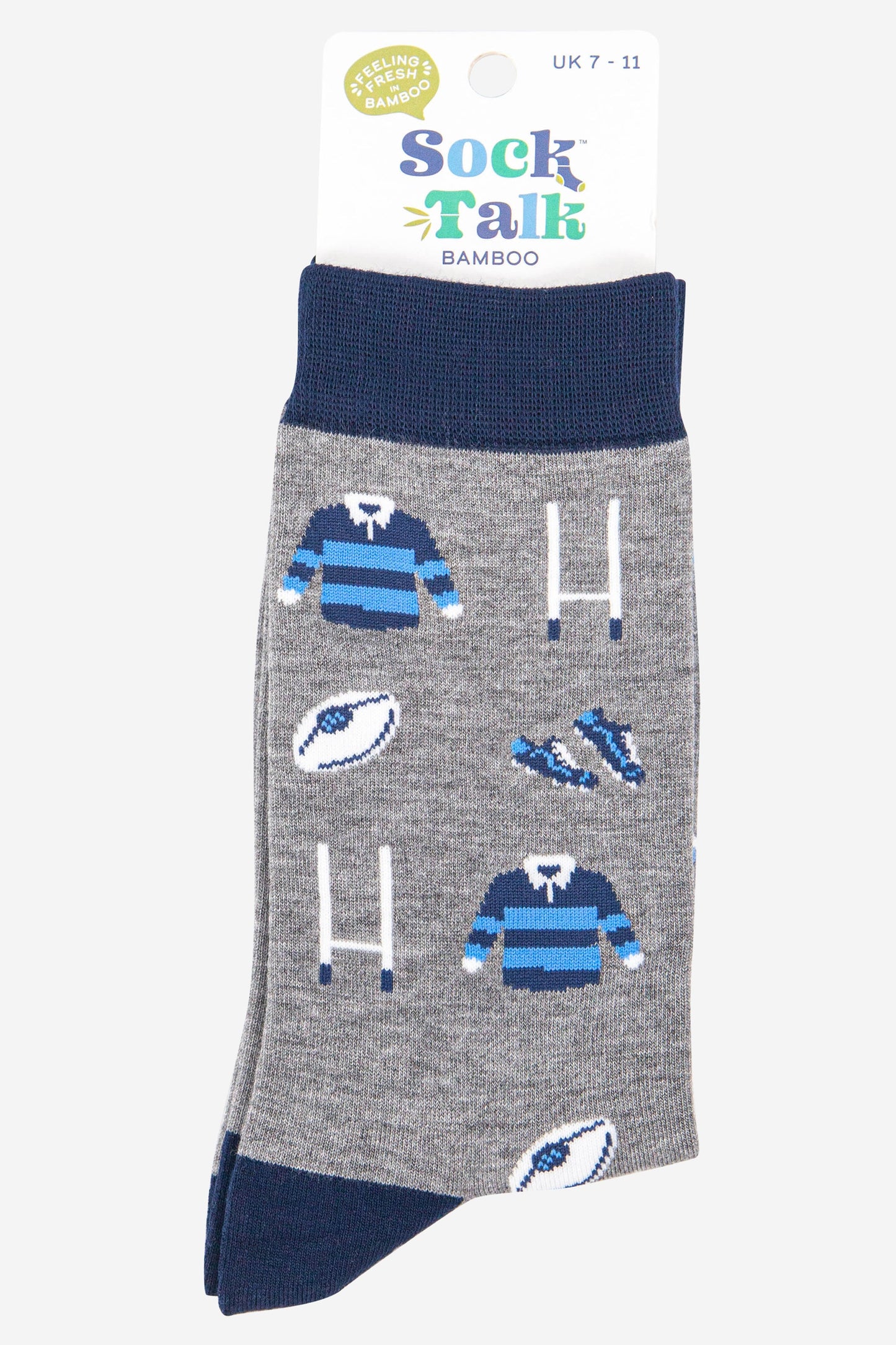 mens rugby team bamboo dress socks in grey and navy blue uk size 7-11