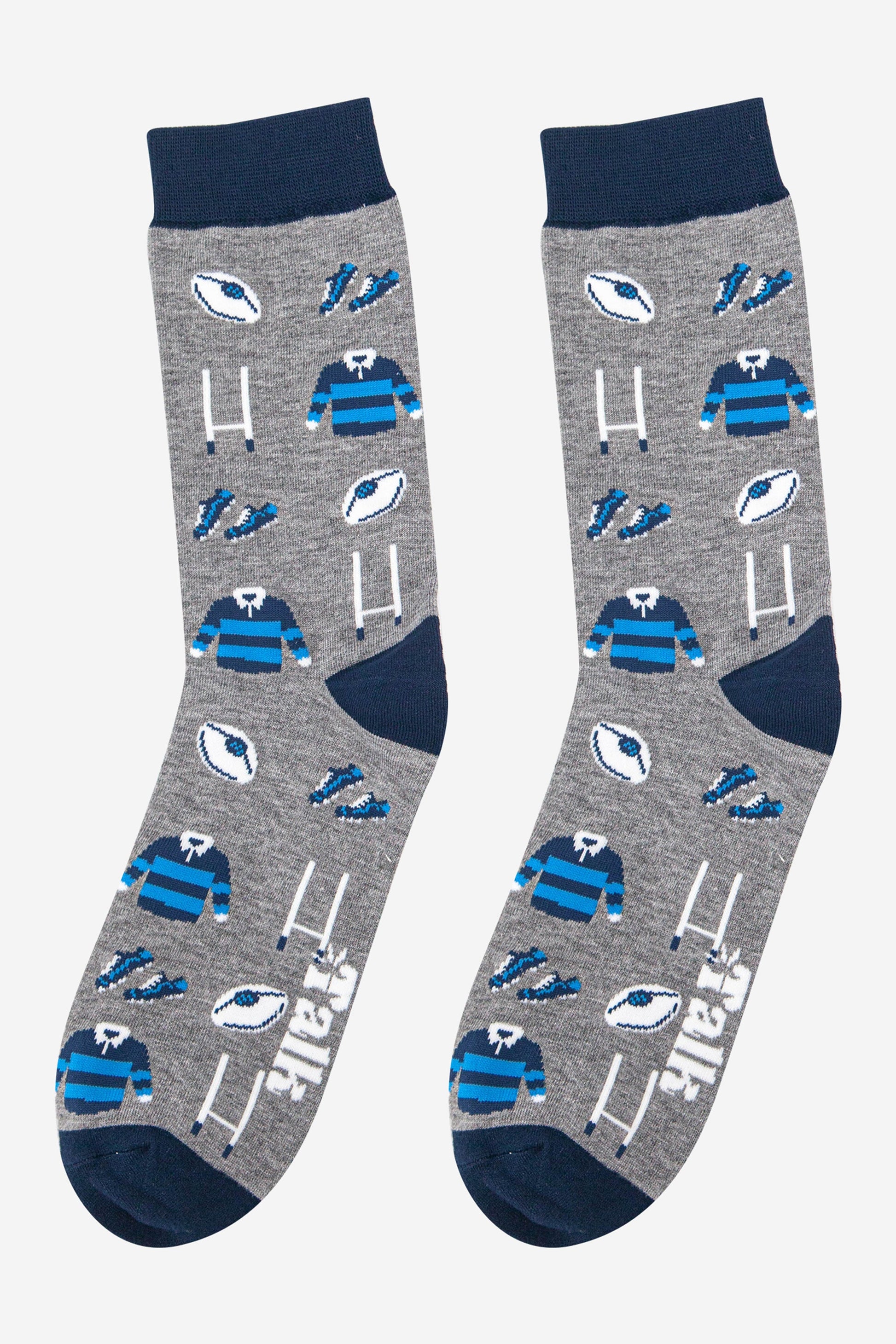 grey and blue mens rugby sports bamboo socks 