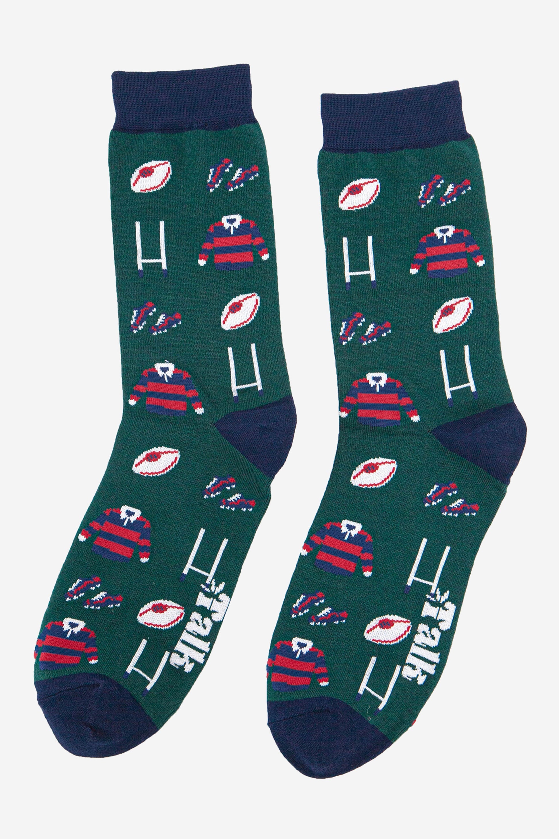mens green and navy blue rugby sports socks in bamboo