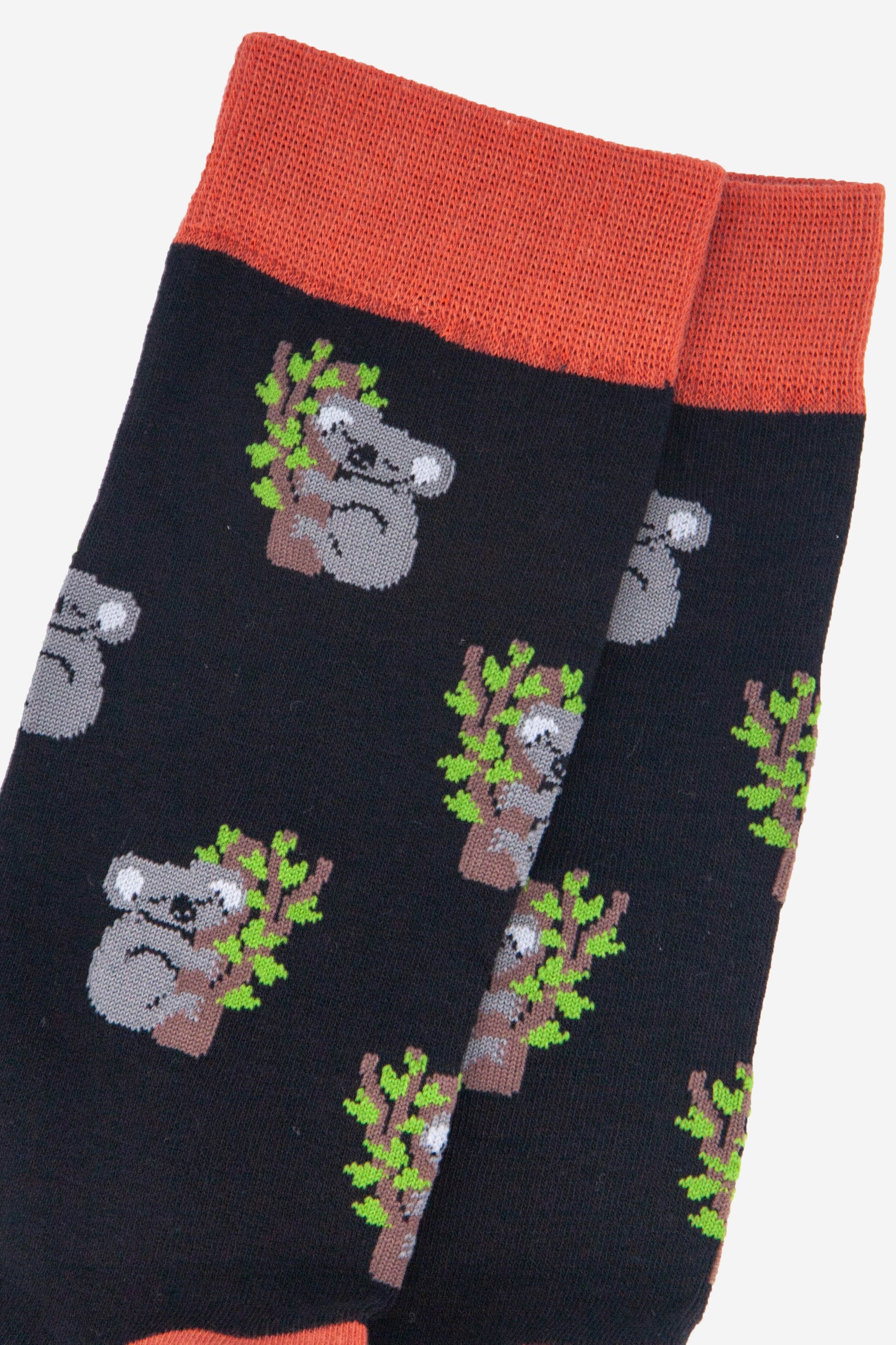 close up of the sleeping koala pattern on the bamboo socks