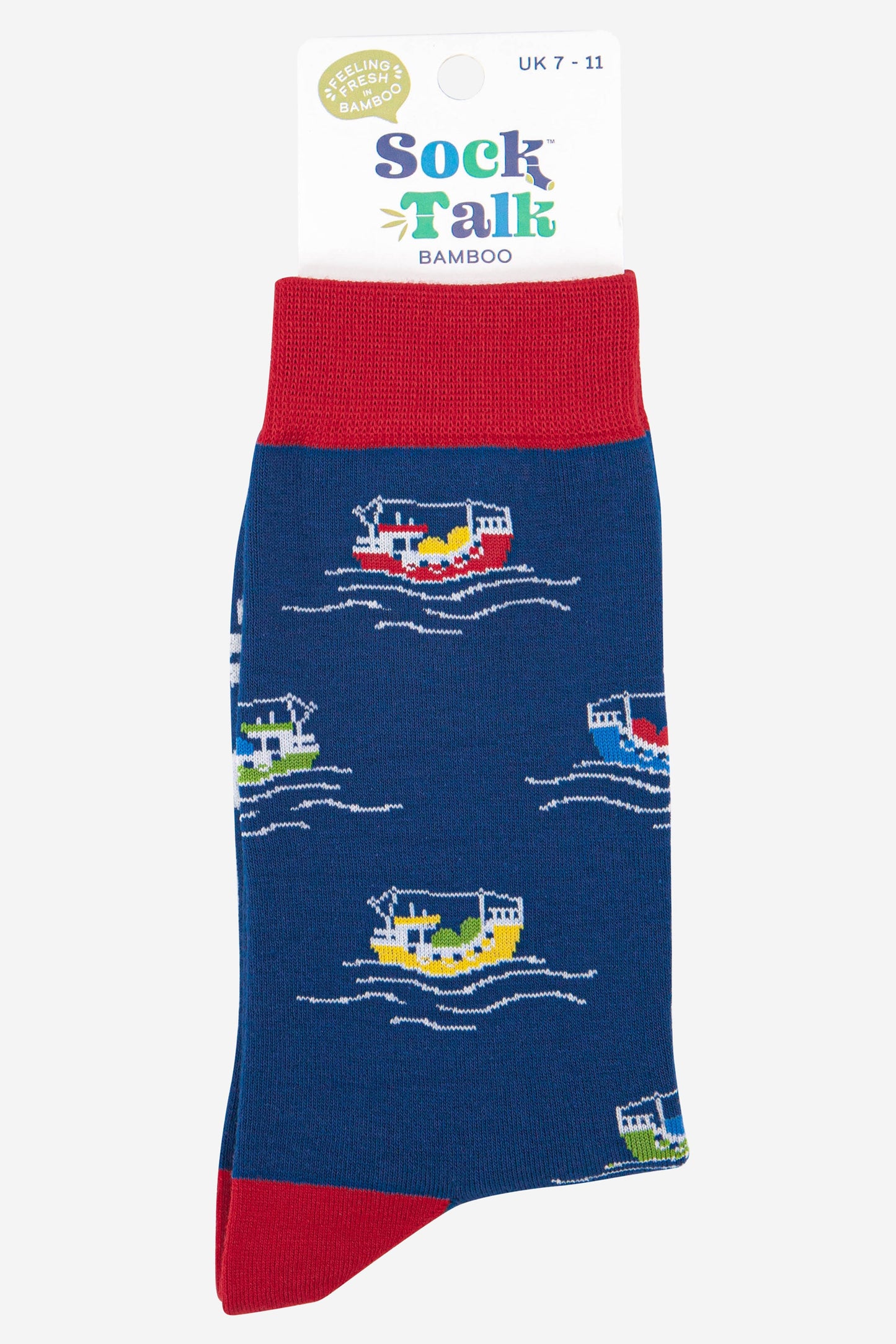 mens blue and red fishing boat nautical bamboo socks uk size 7-11