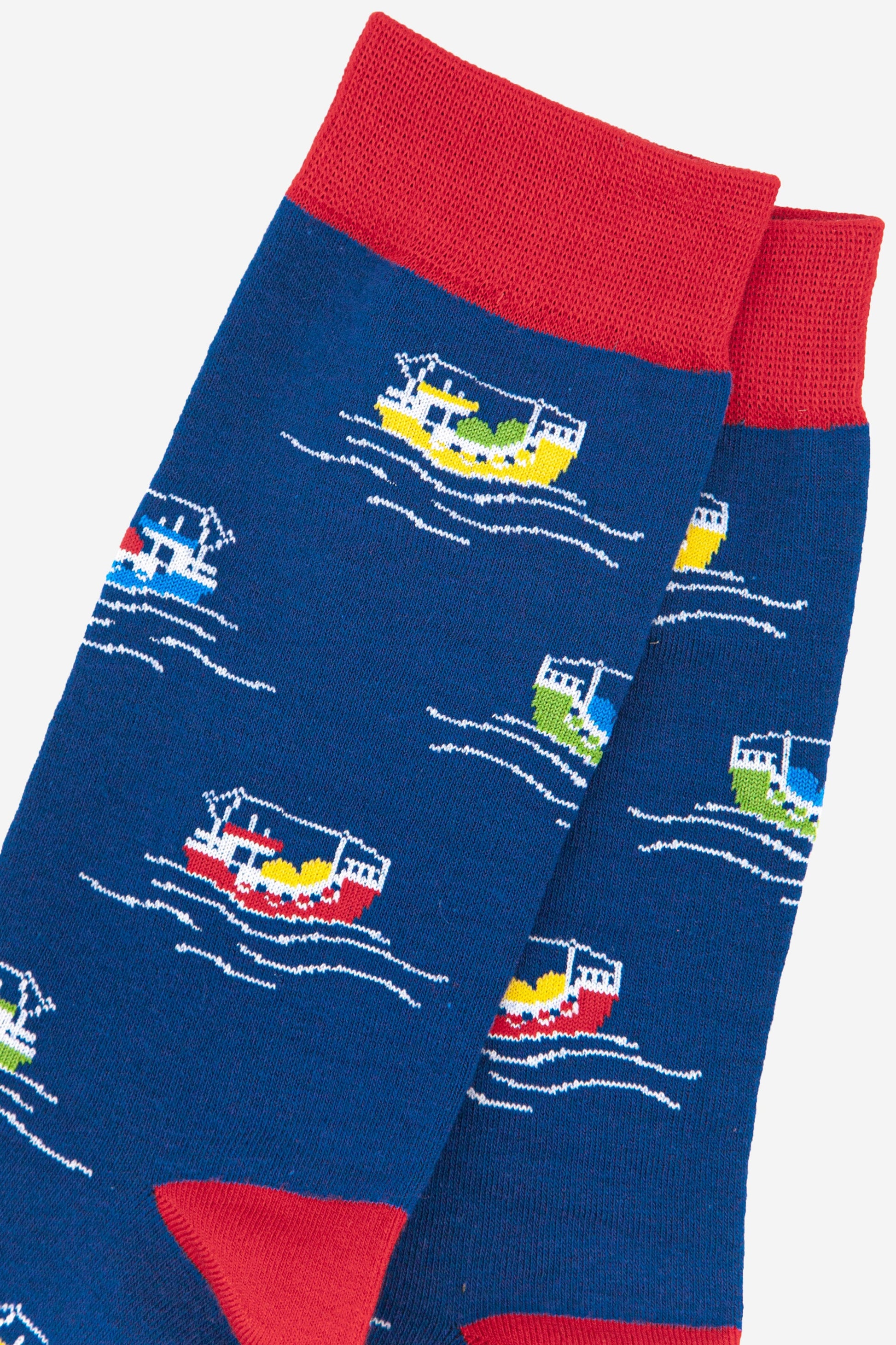 close up of the fishing boat pattern on the bamboo socks