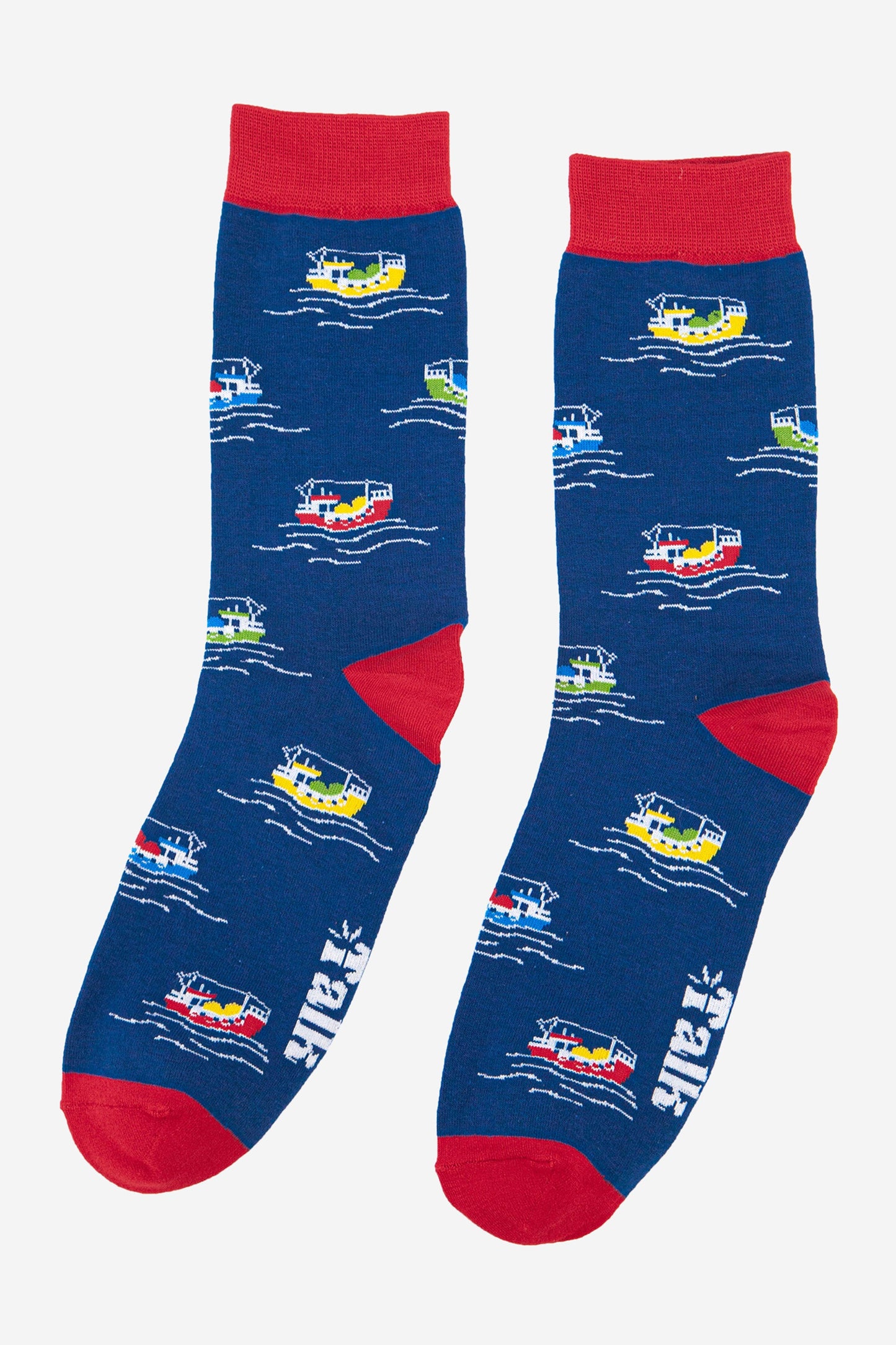 mens banboo fishermen's boat pattern bamboo socks in blue and red