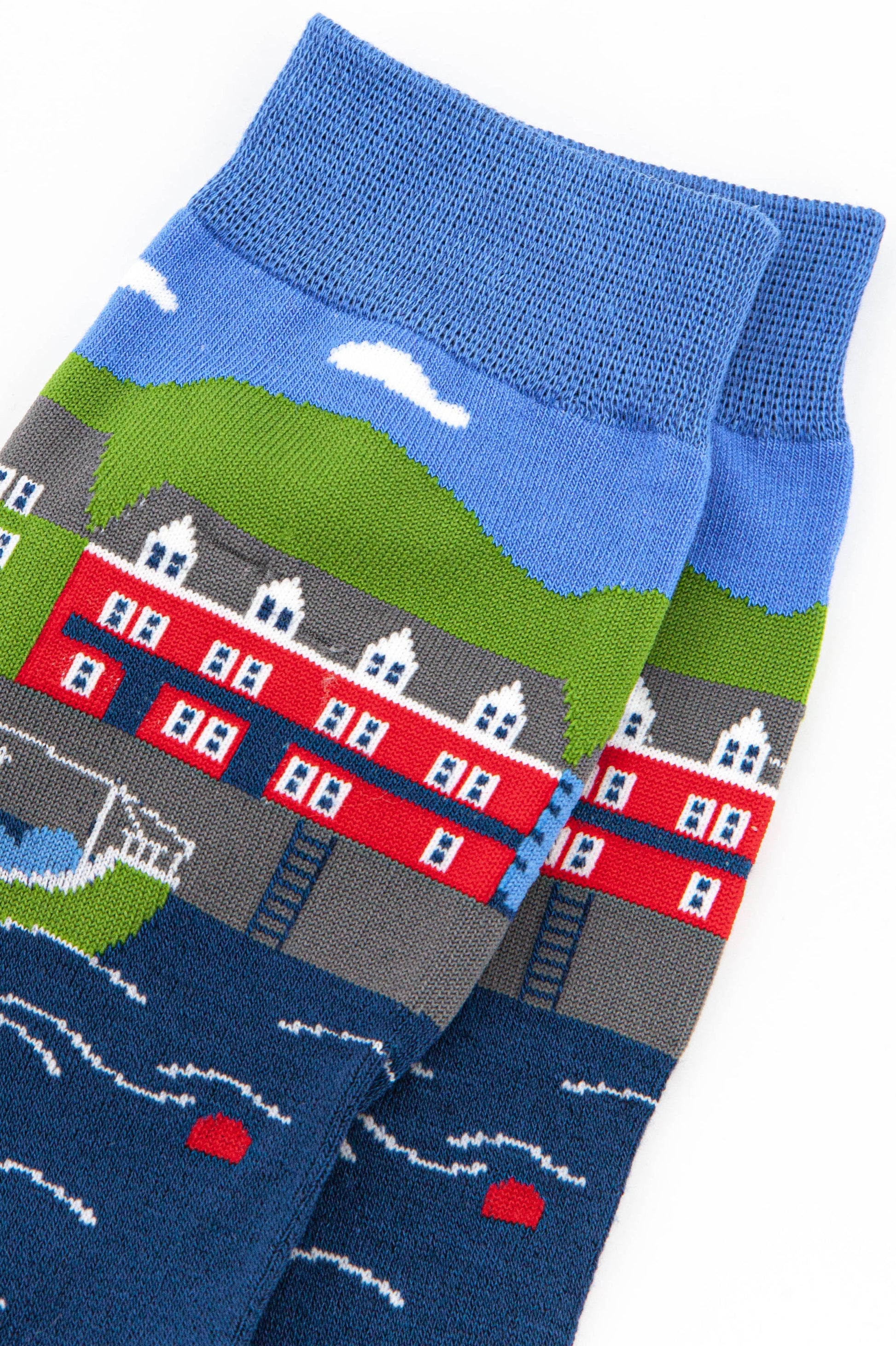 close up of the fishing village harbour scene on the bamboo socks