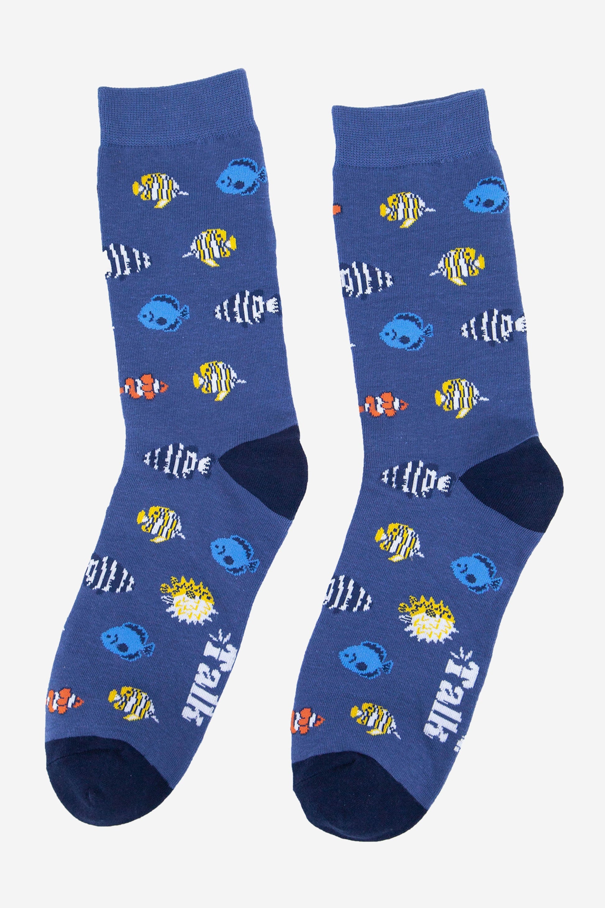 mens blue tropical fish bamboo dress socks