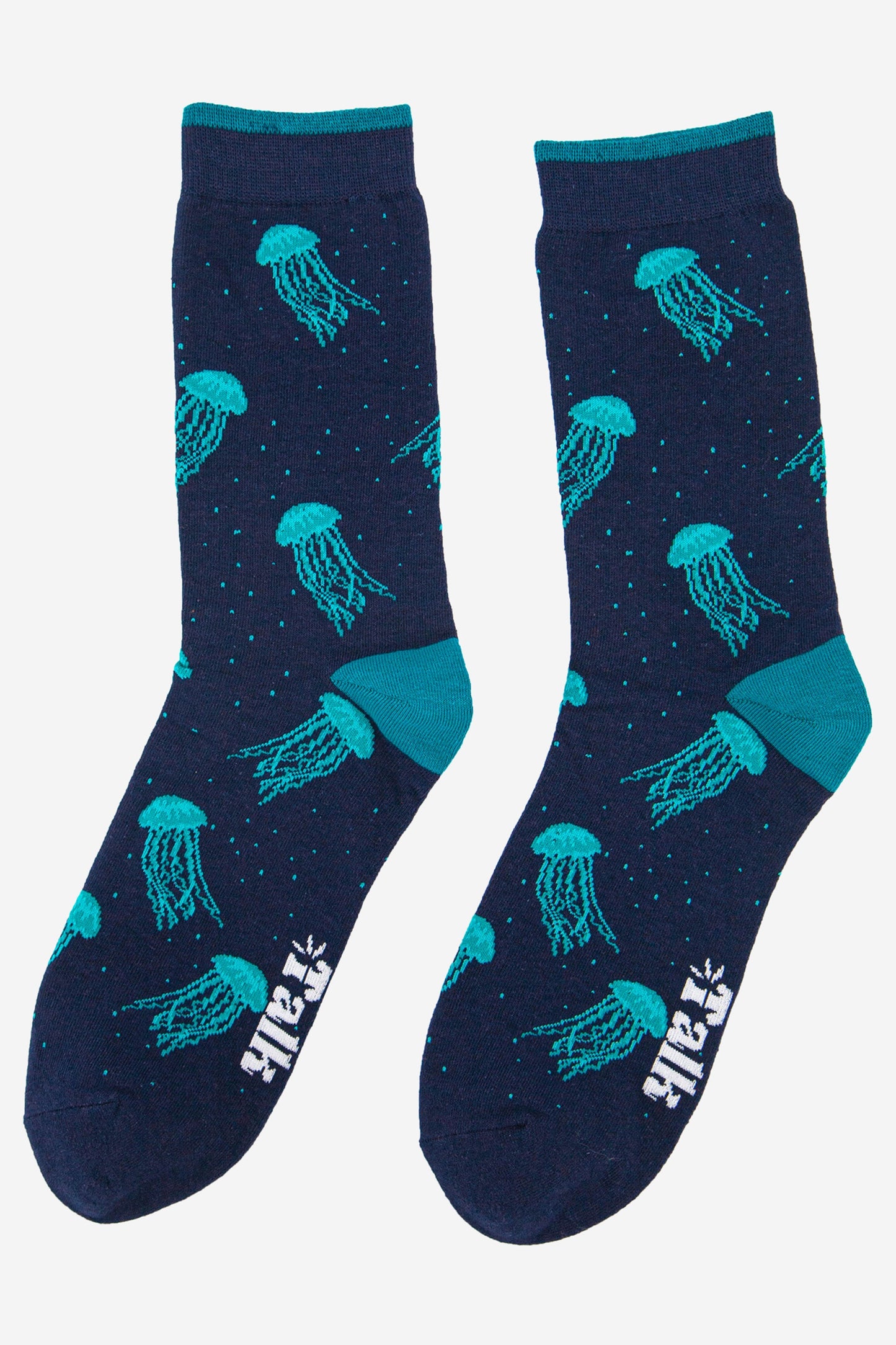 mens blue jellyfish socks in soft bamboo fabric