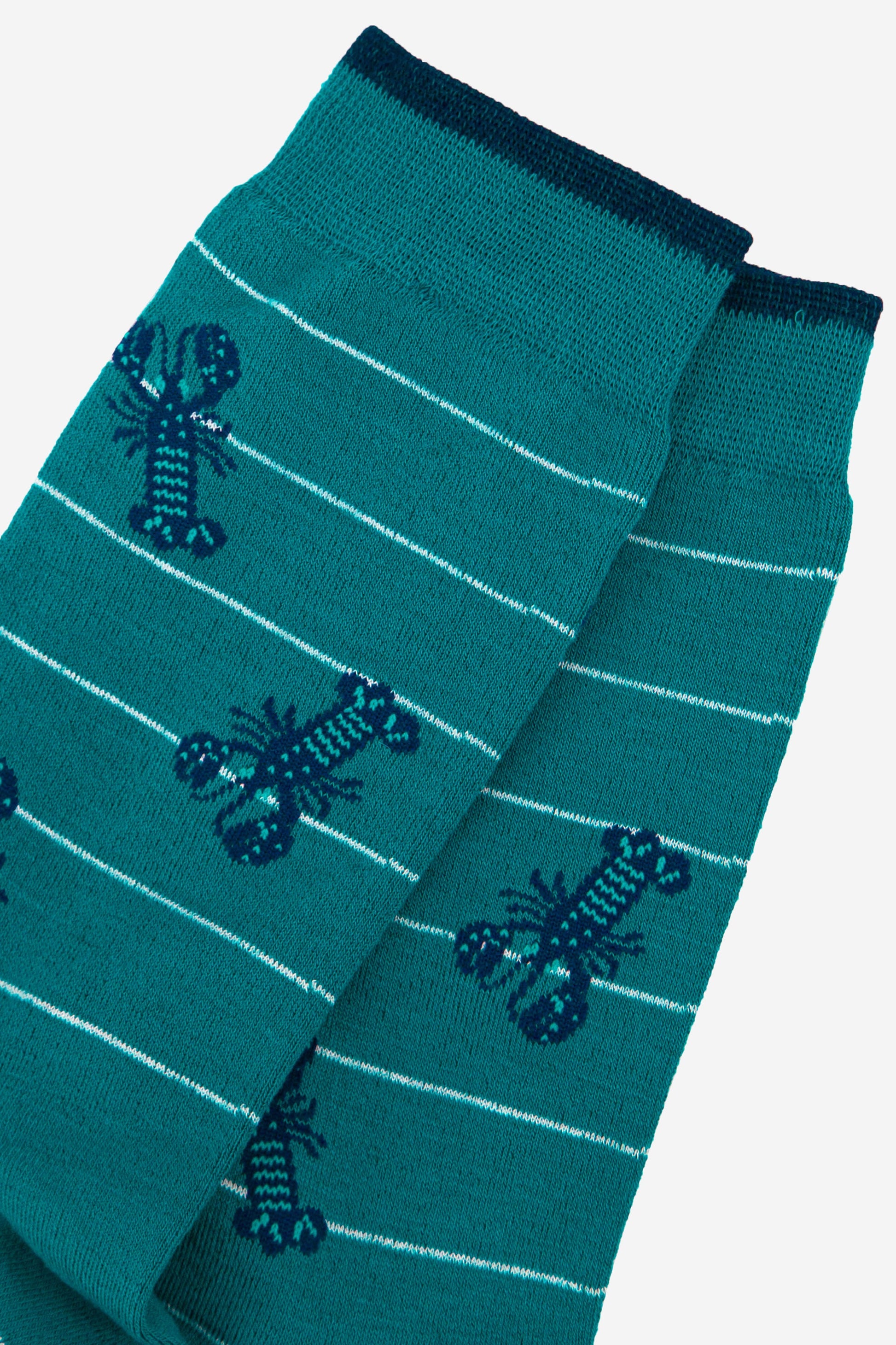close up of the blue lobster pattern on the novelty bamboo socks