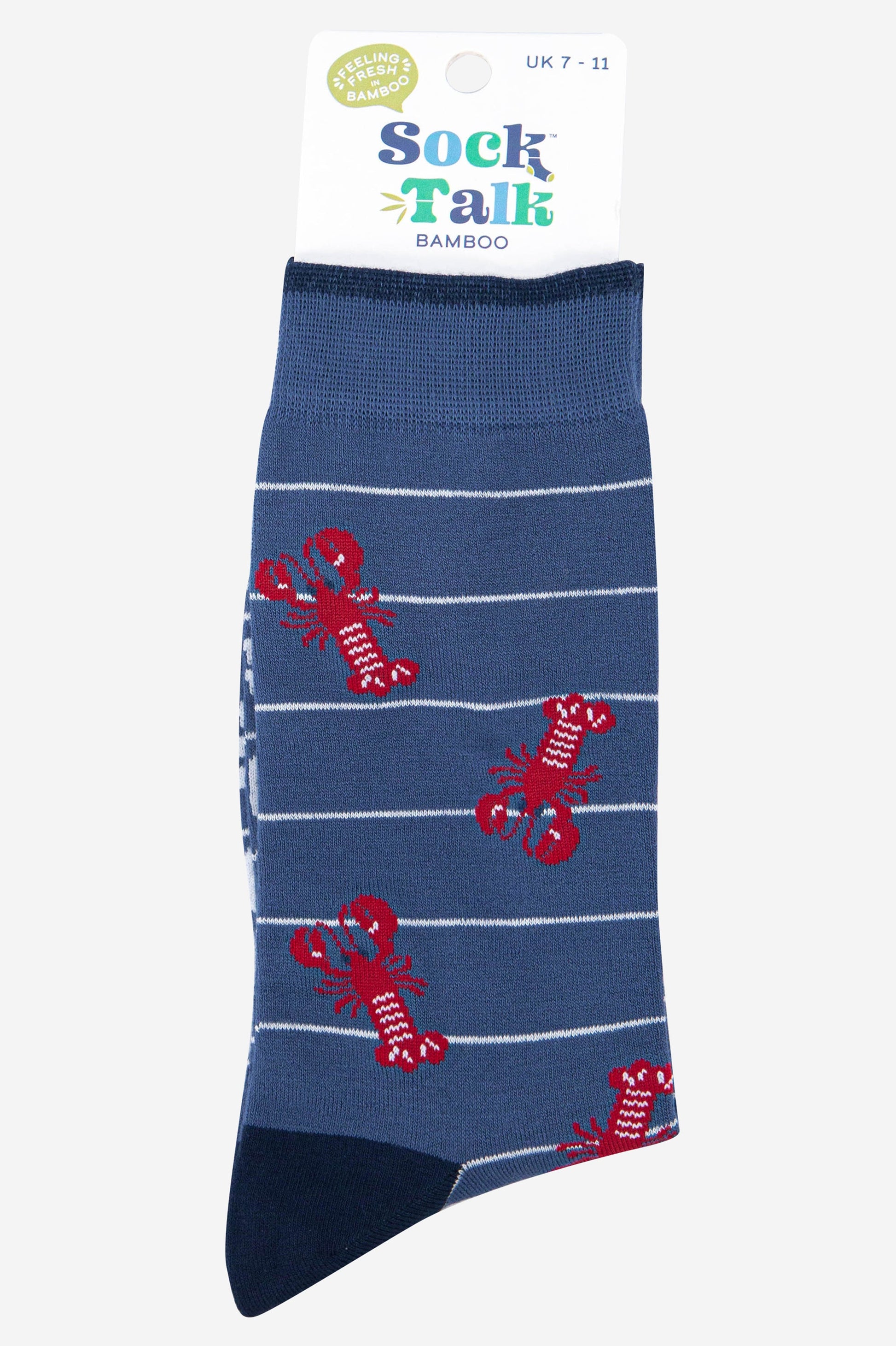 mens blue bamboo dress socks with a red lobster pattern uk size 7-11