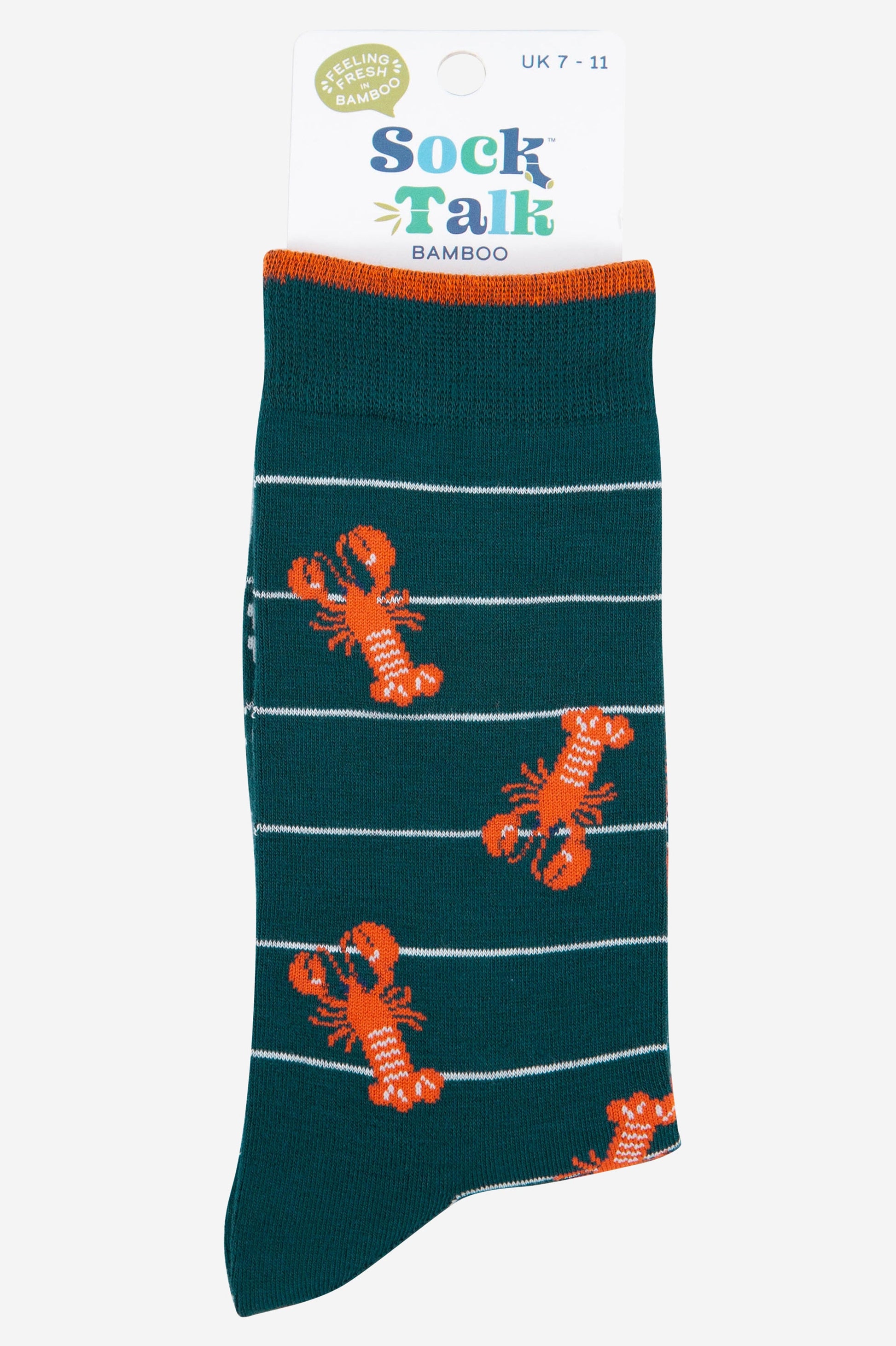 mens bamboo lobster socks with a white horizontal stripe throughout