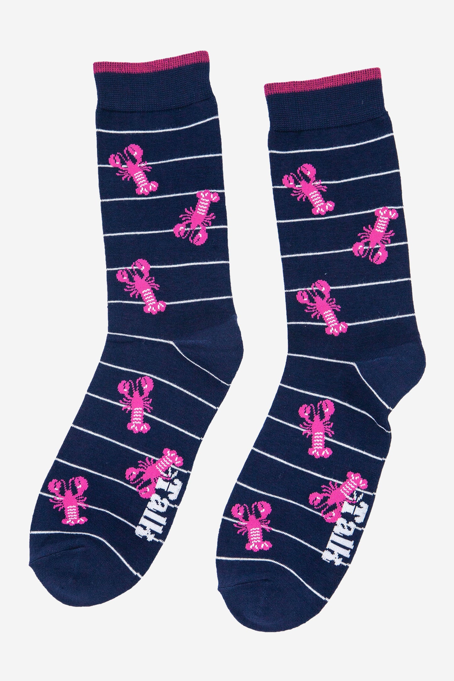 navy blue and pink lobster print mens bamboo socks