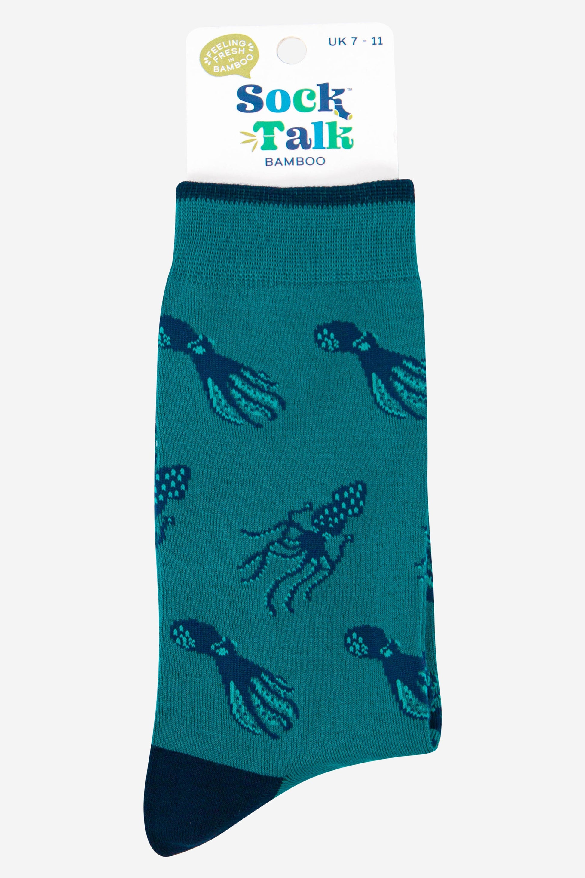 mens squid and octopus bamboo dress socks in teal and navy blue