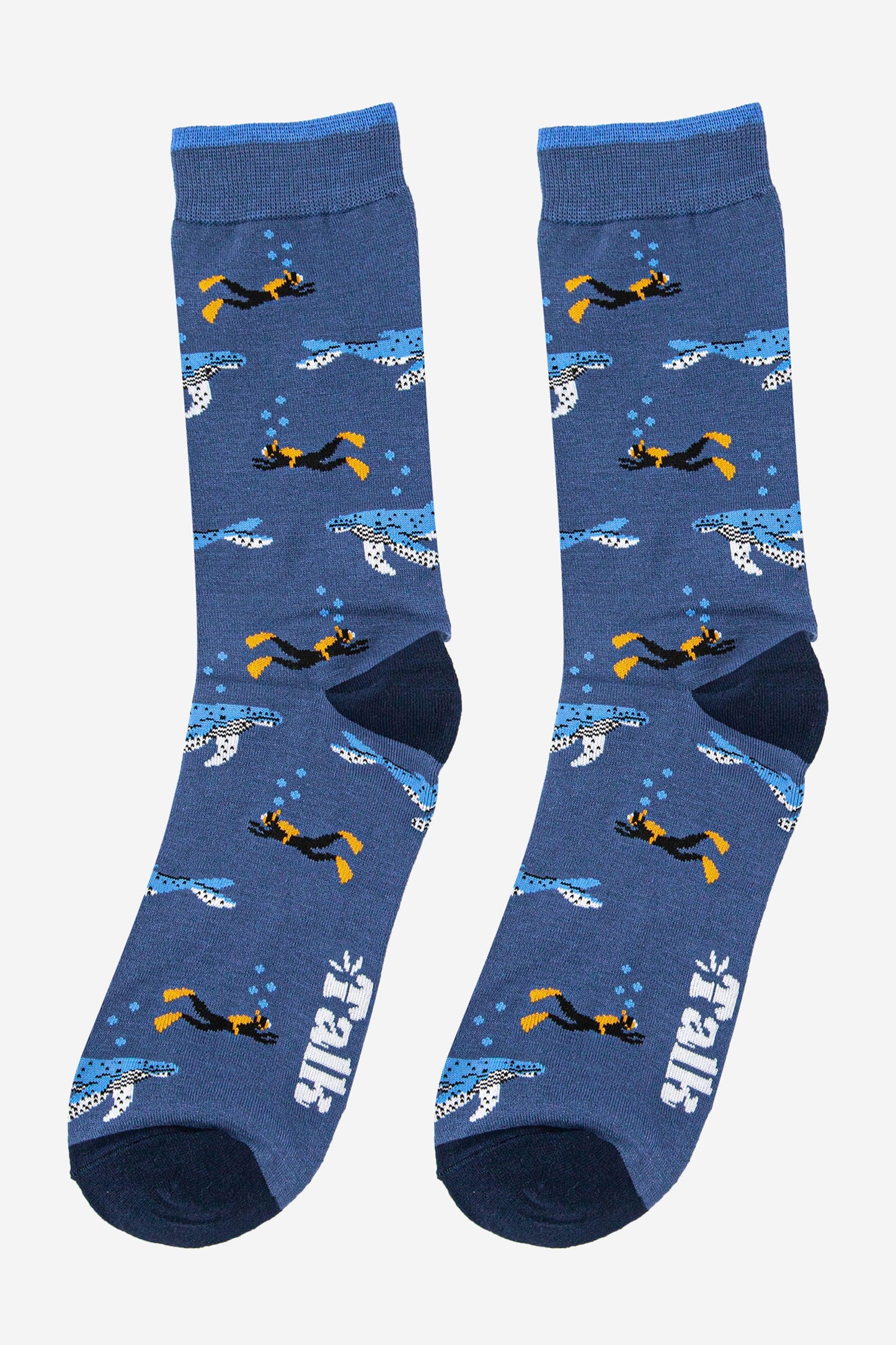 mens blue scuba diver and whale bamboo socks