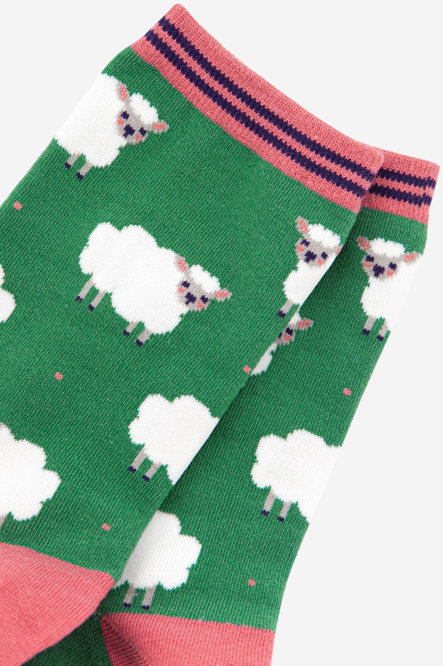 close up of the sheep print on the bamboo ankle socks