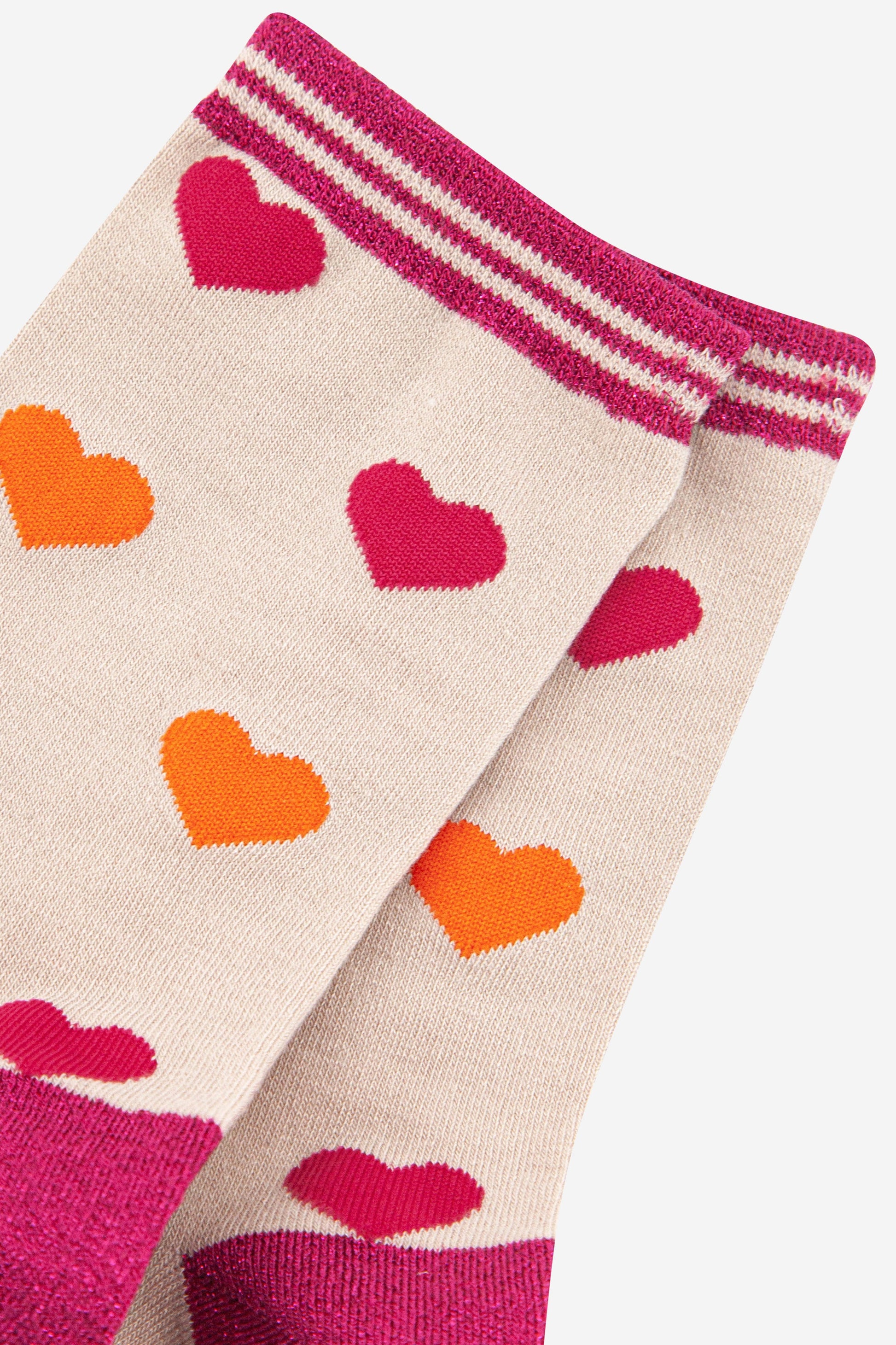 close up of the love heart pattern on the ankle socks