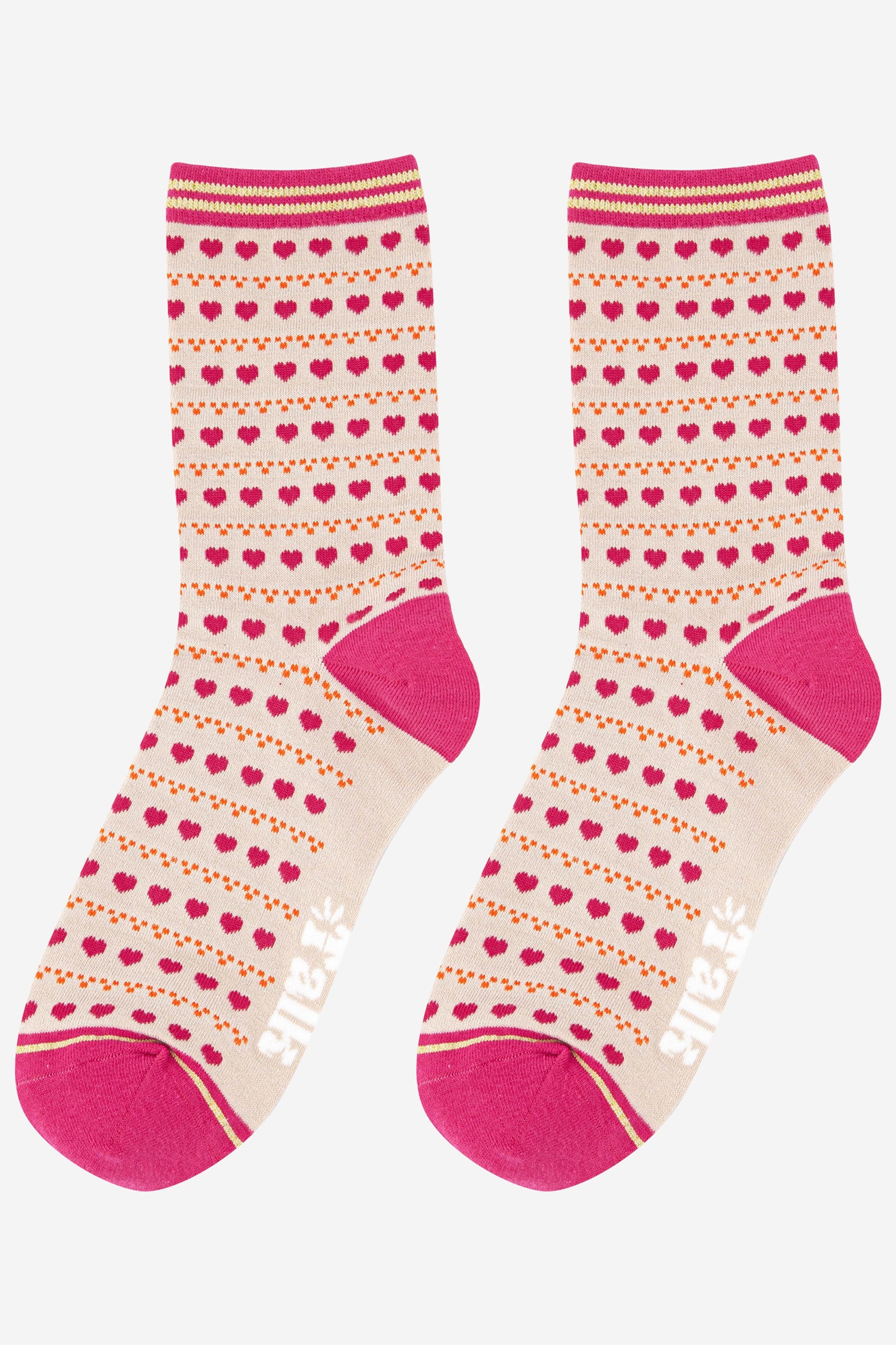 ladies pink valentine's day love heart ankle socks 