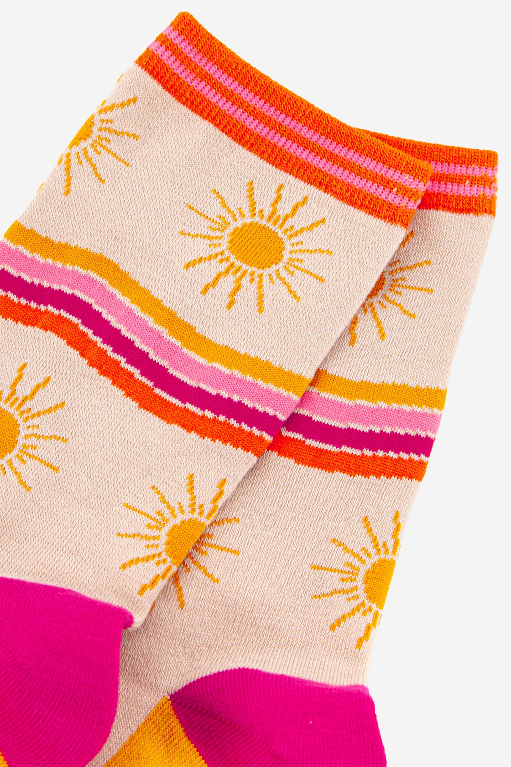 close up of the yellow sun pattern on the ankle socks