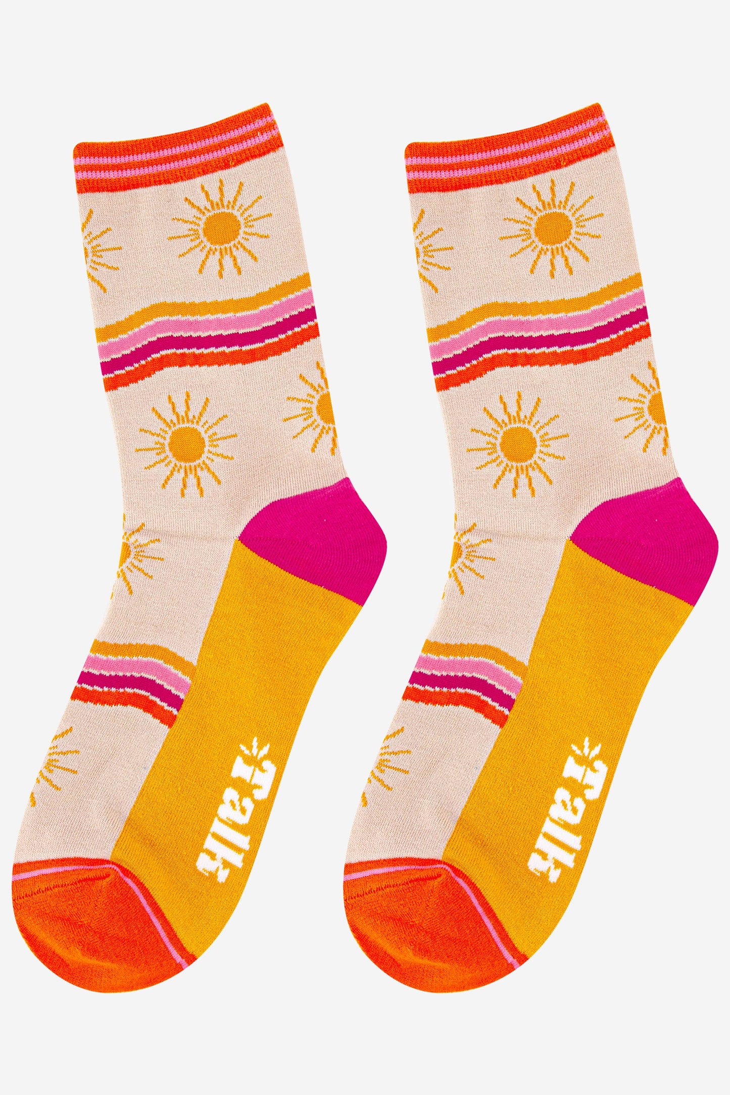 womens weather themed bamboo ankle socks featuring yellow suns