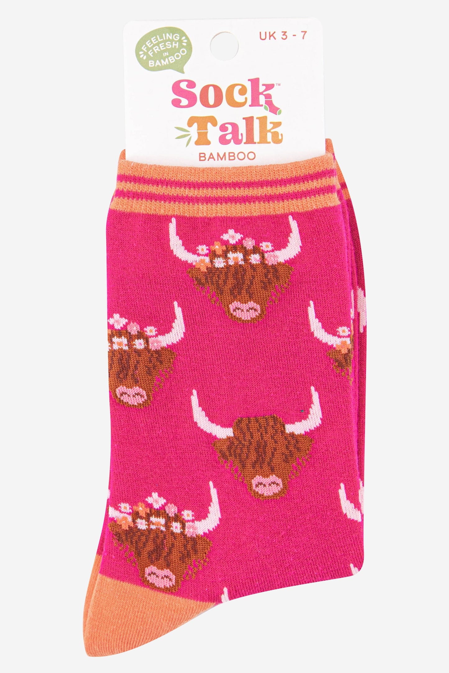 pink ankle socks featuring scottish highland cows