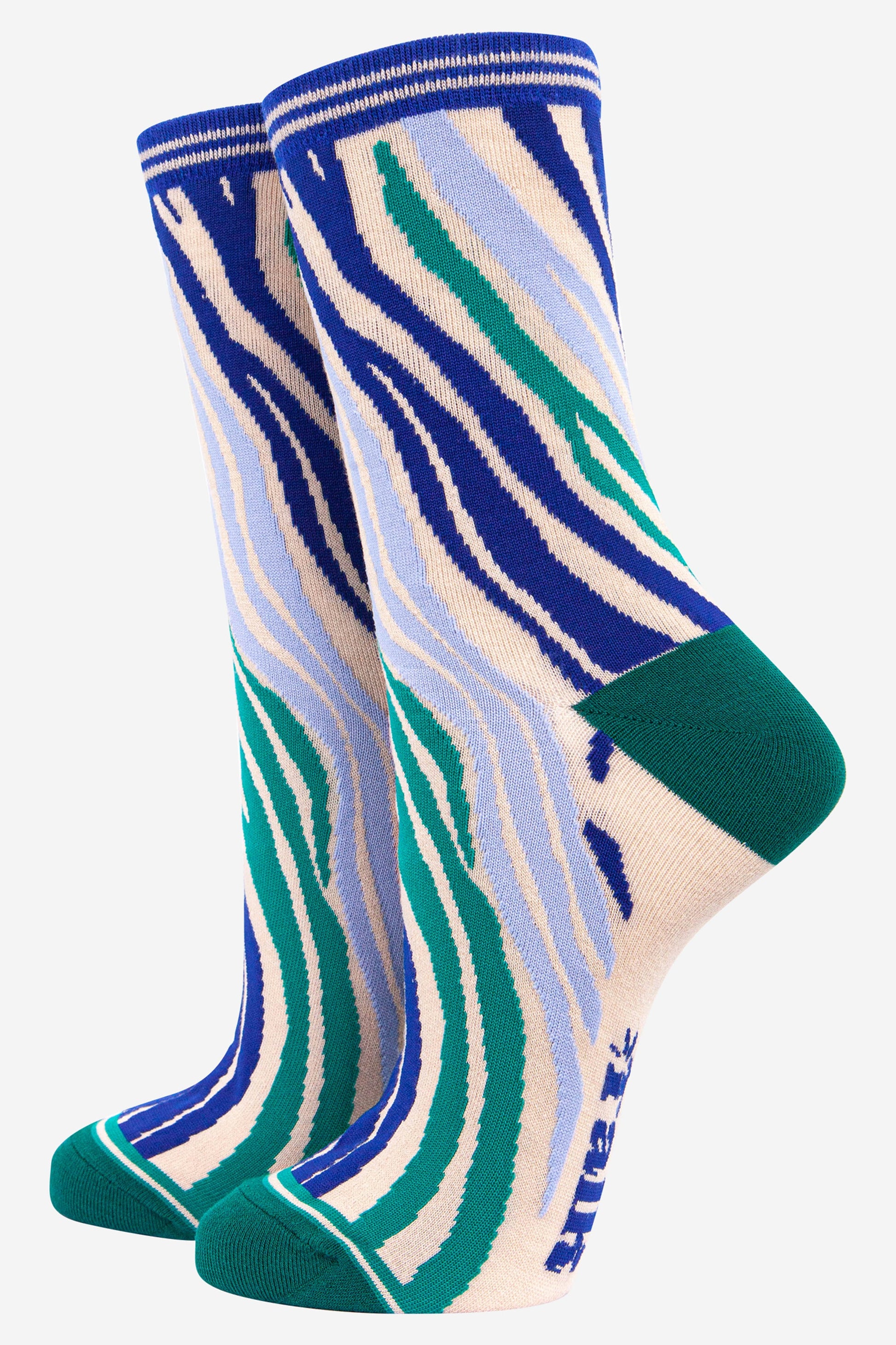 blue and green zebra pattern bamboo ankle socks 