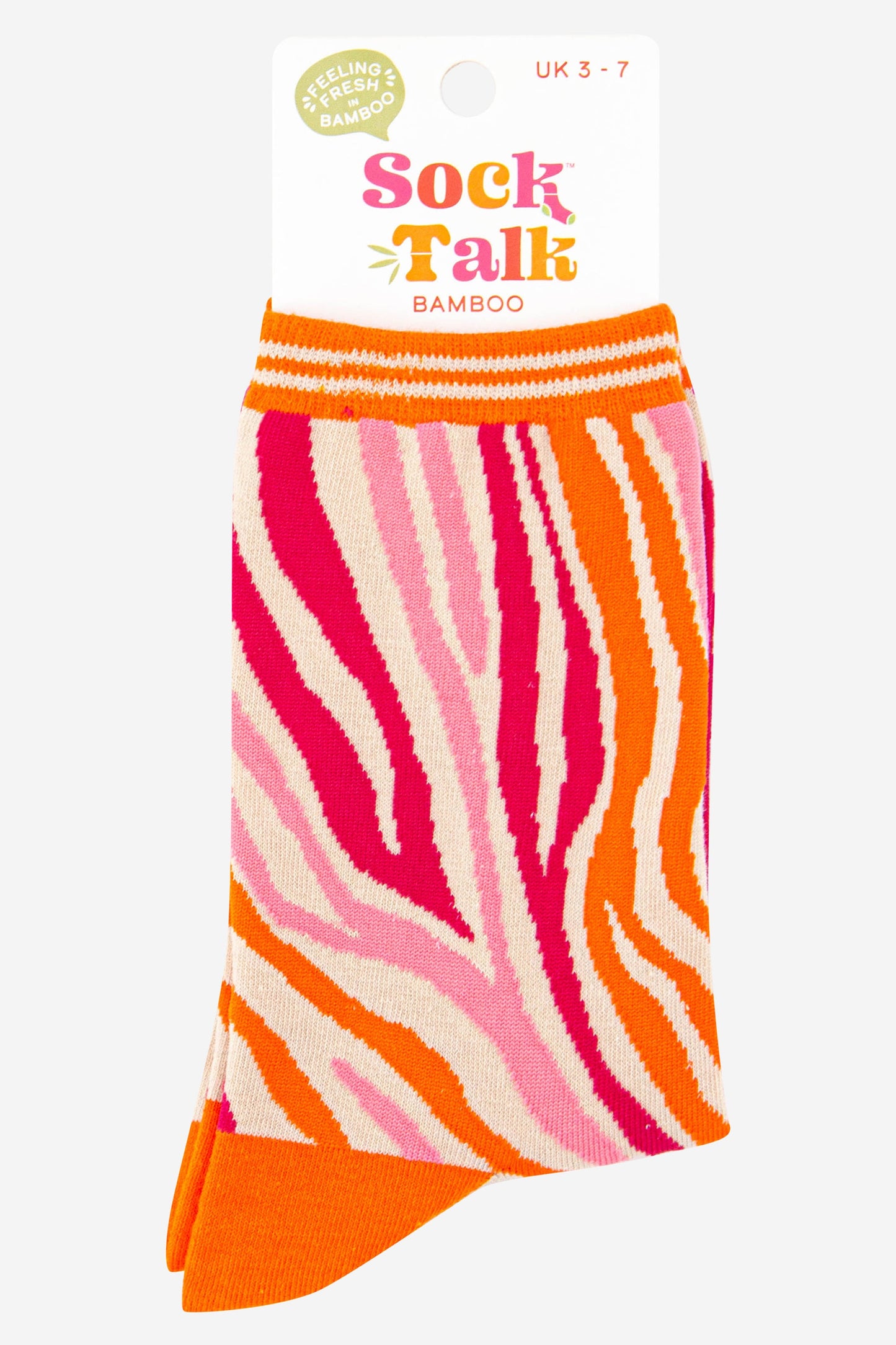 womens zebra print bamboo socks in pink and orange