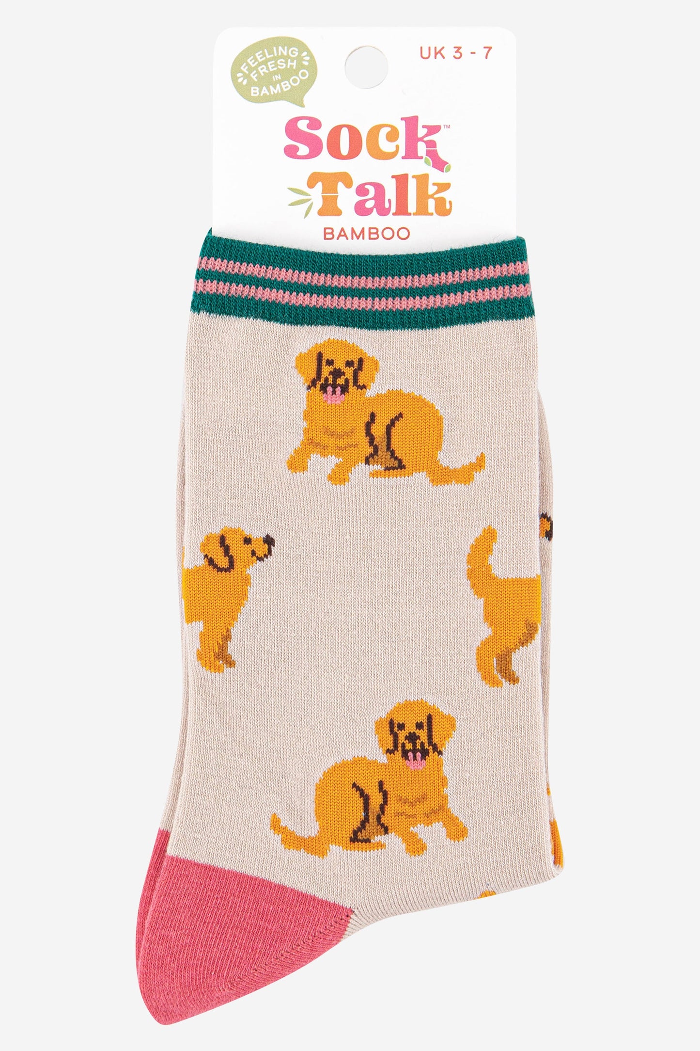 womens bamboo dog socks featuring golden retriever dogs