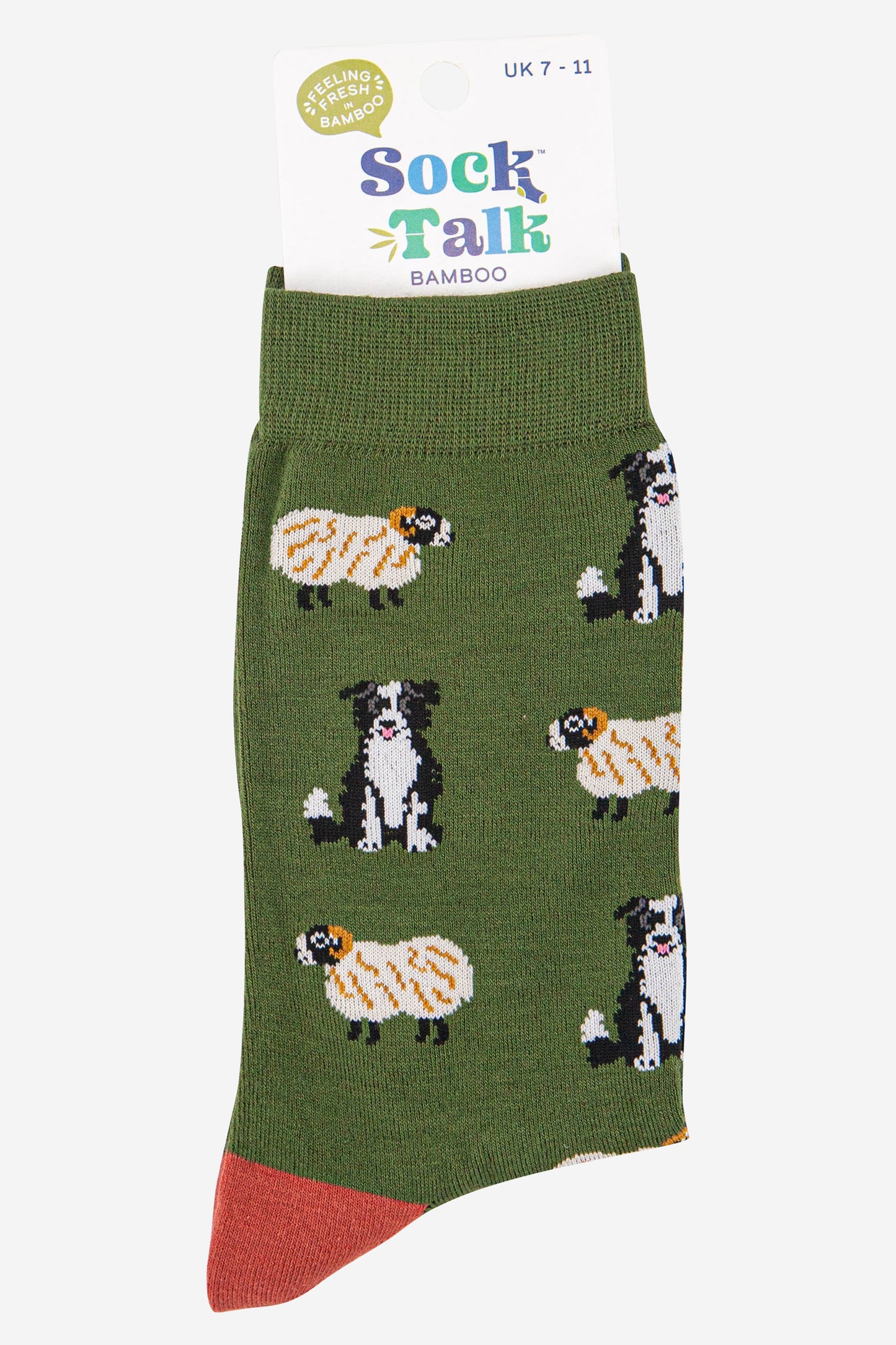 mens sheep and border collie pattern bamboo dress socks size 7-11