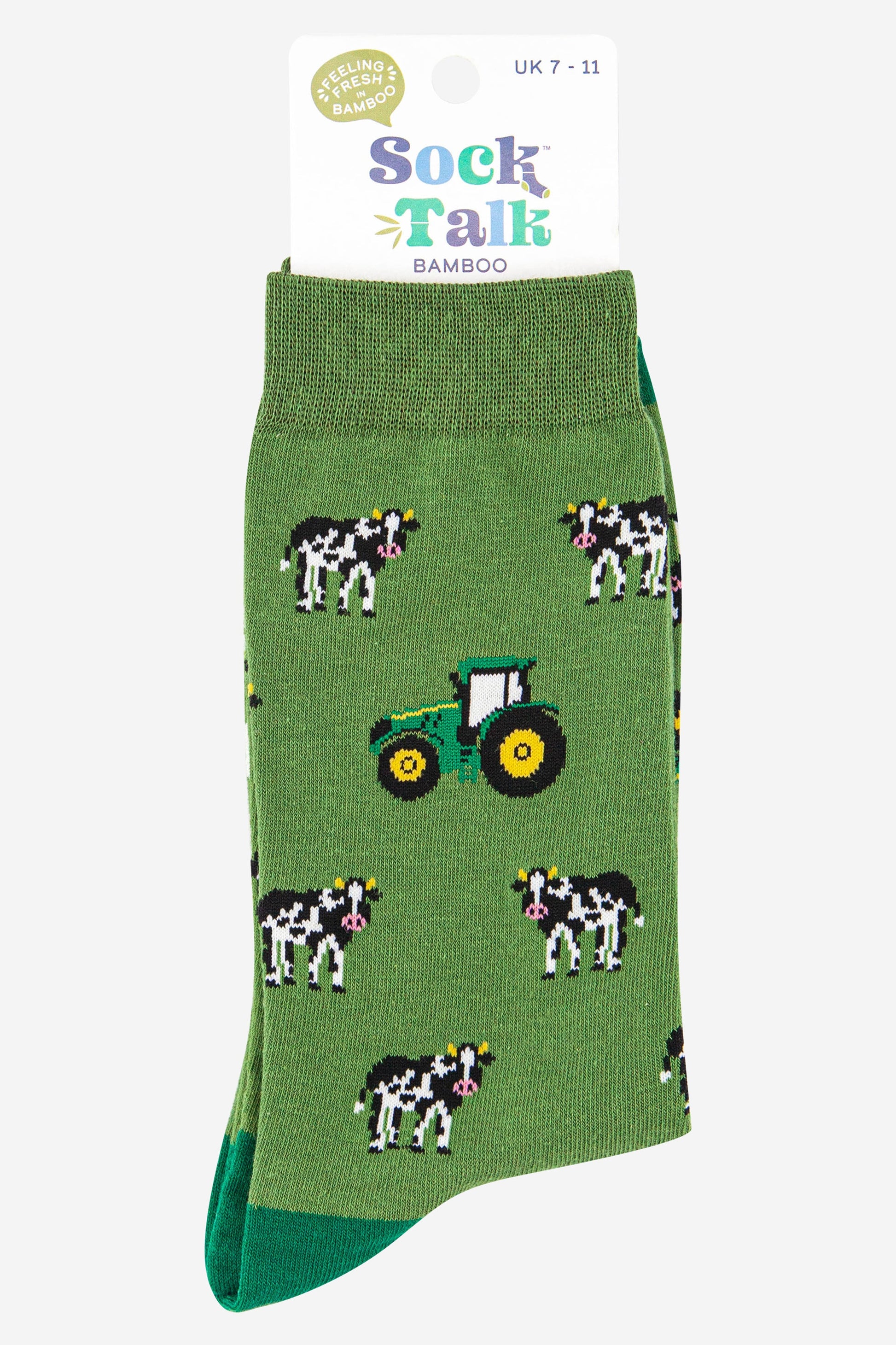 green tractor and cow print bamboo socks uk size 7-11