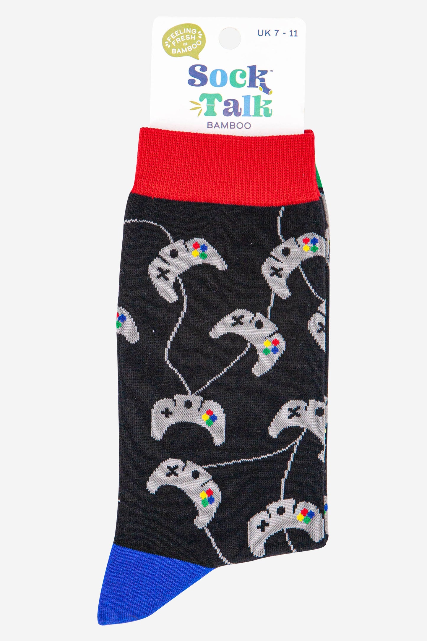 mens game controller bamboo socks in black, grey, red, blue and green