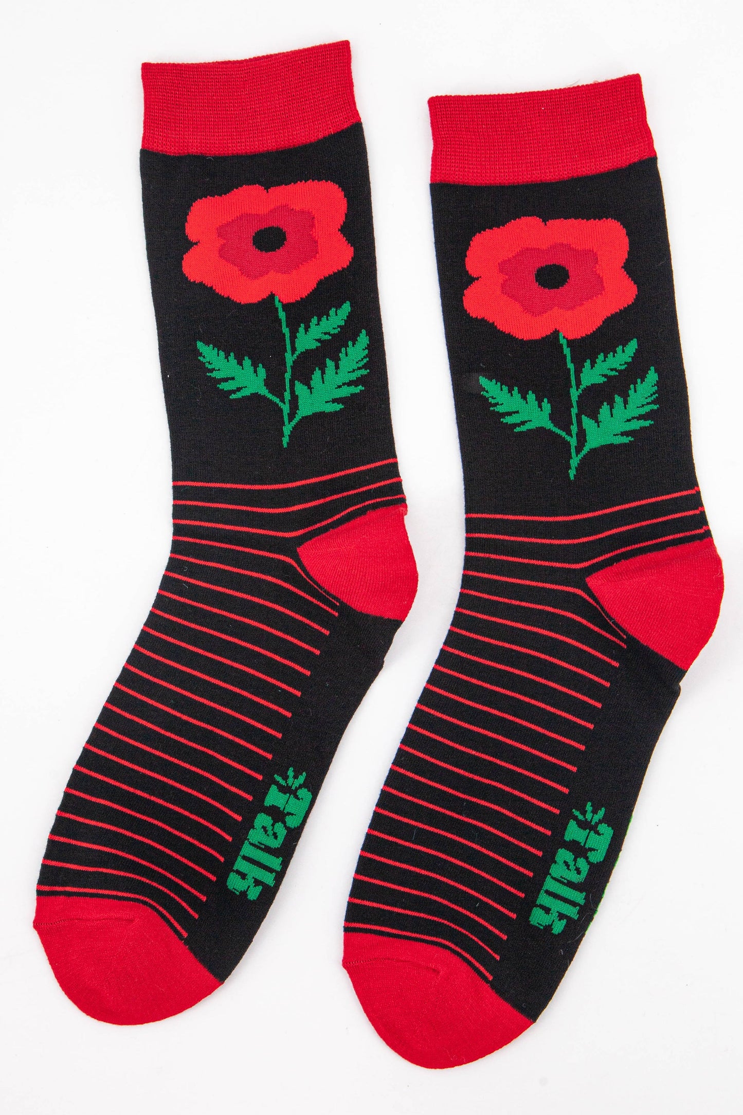 mens poppy flower bamboo socks in black and red