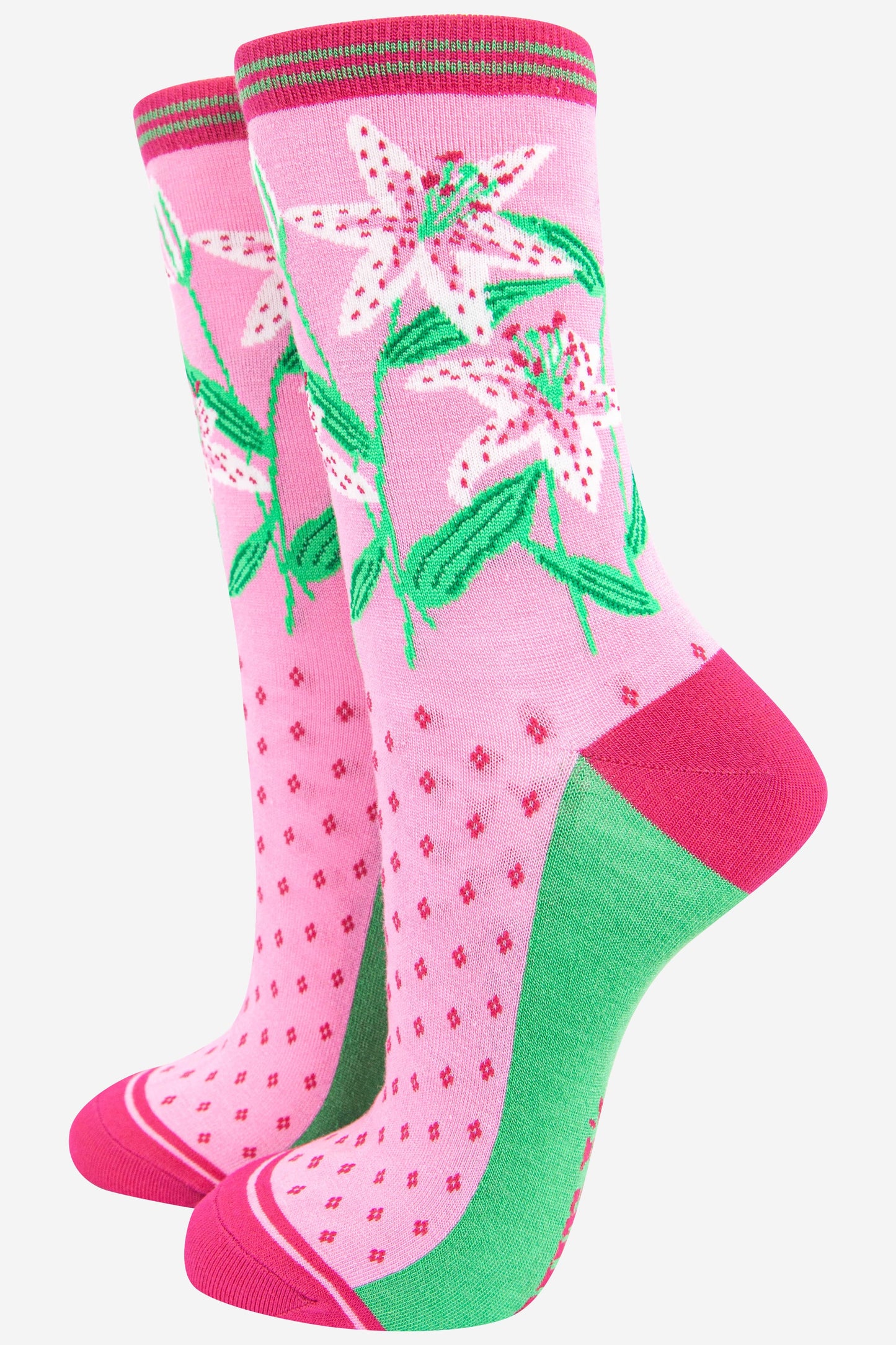 Women's White Lily Floral Print Bamboo Socks