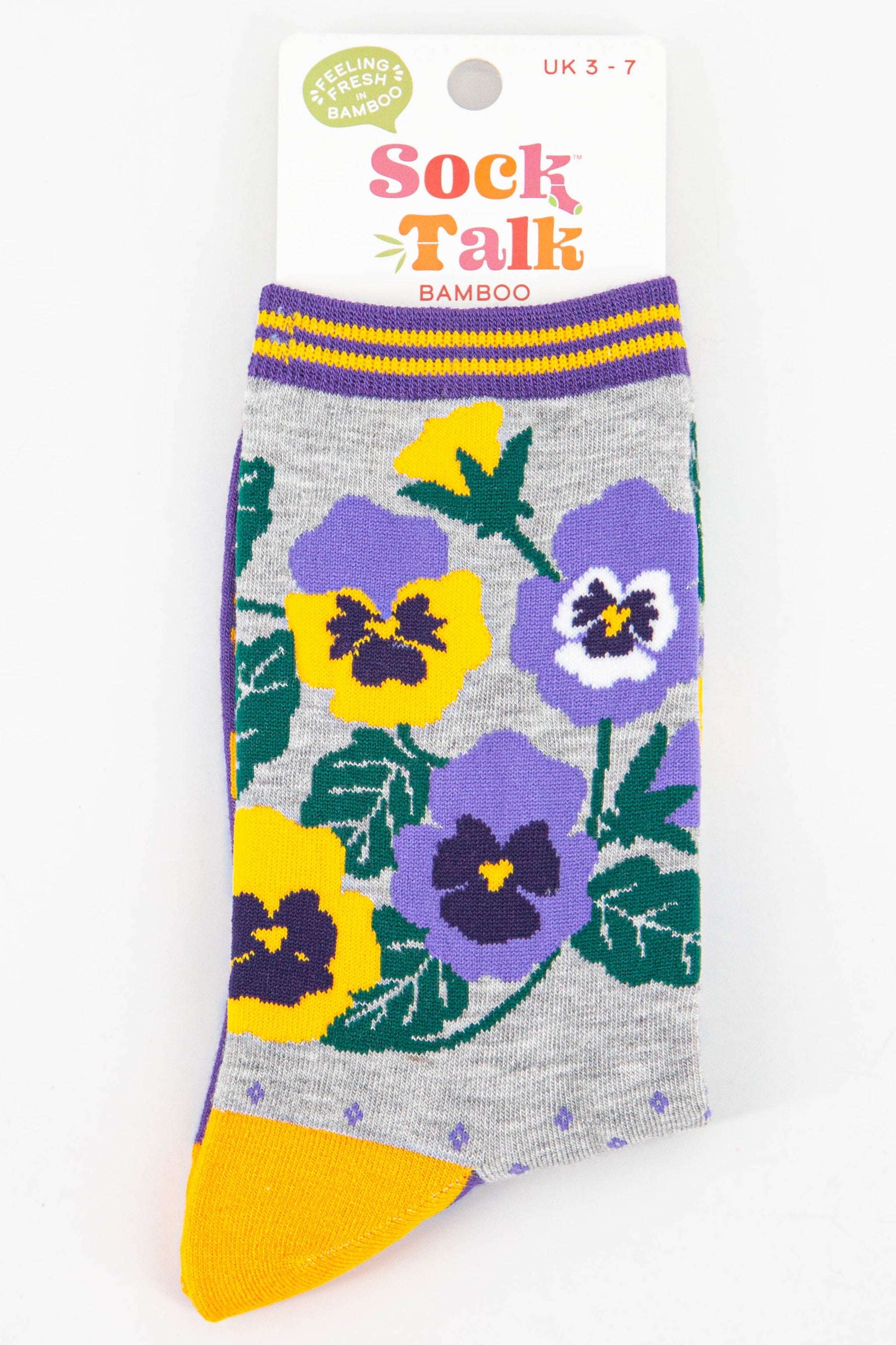 womens purple pansy floral bamboo socks uk size 3-7
