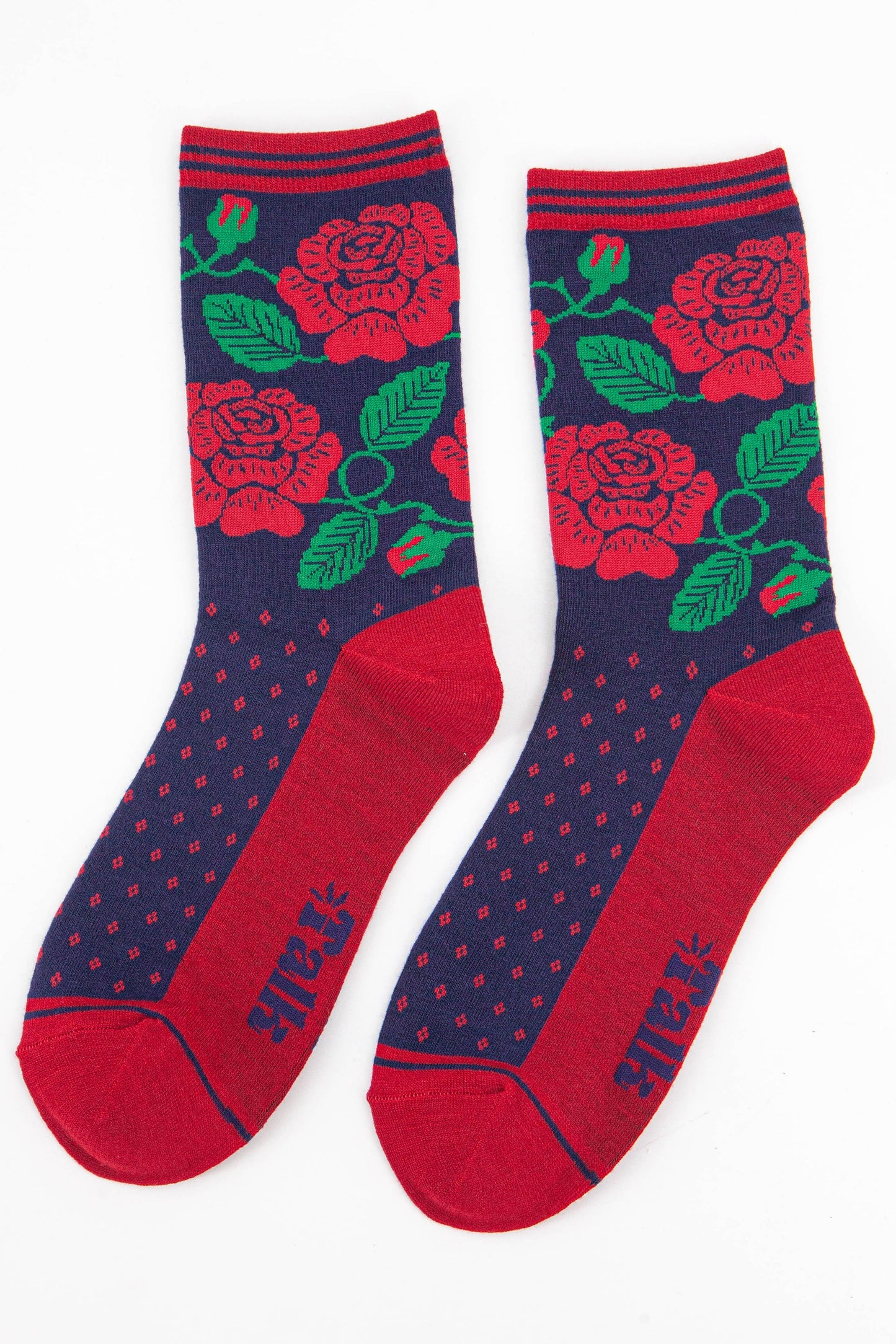 red rose floral ankle socks for women