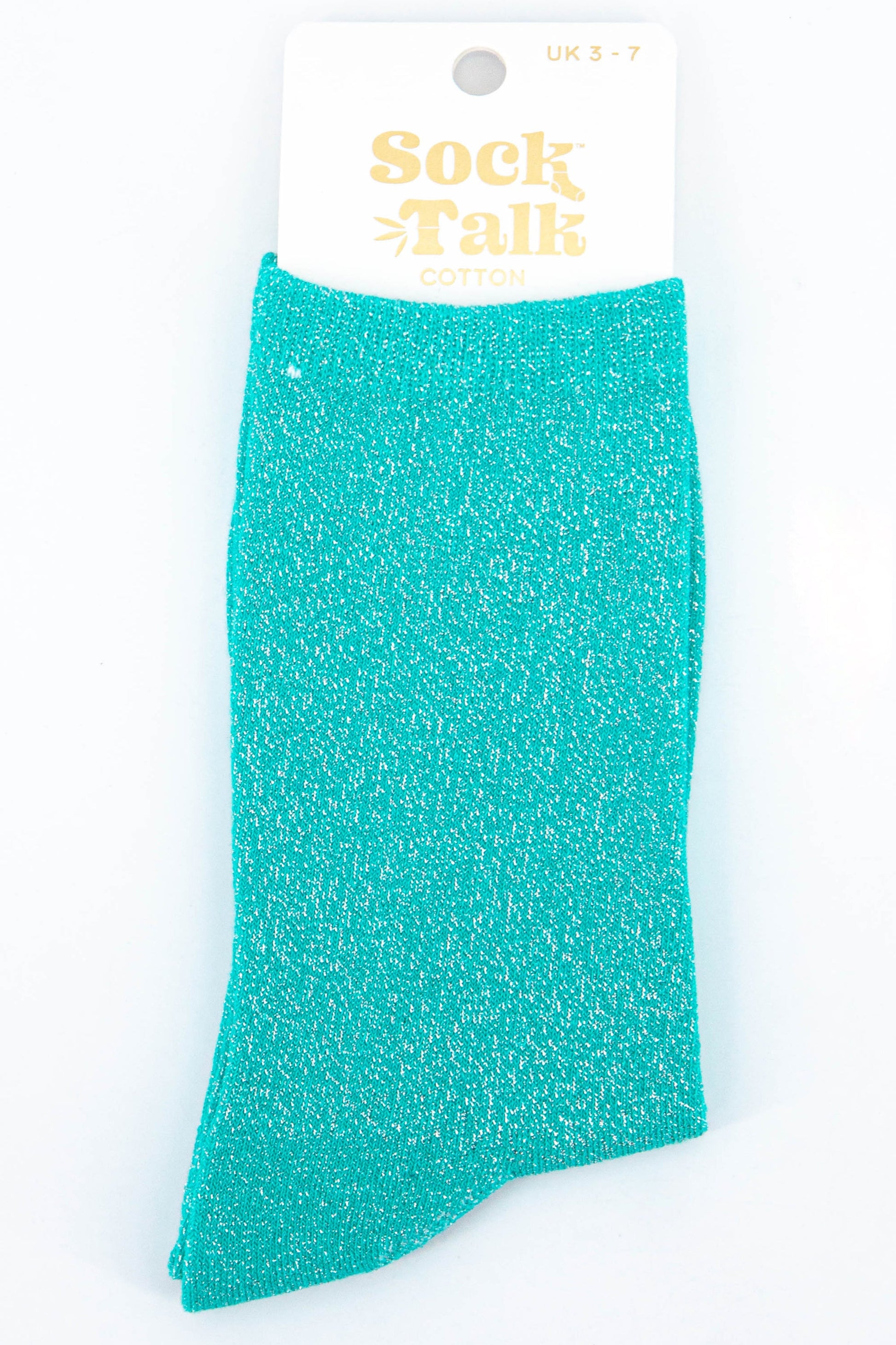womens glitter socks in turquoise with an all over sparkle, uk size 3-7