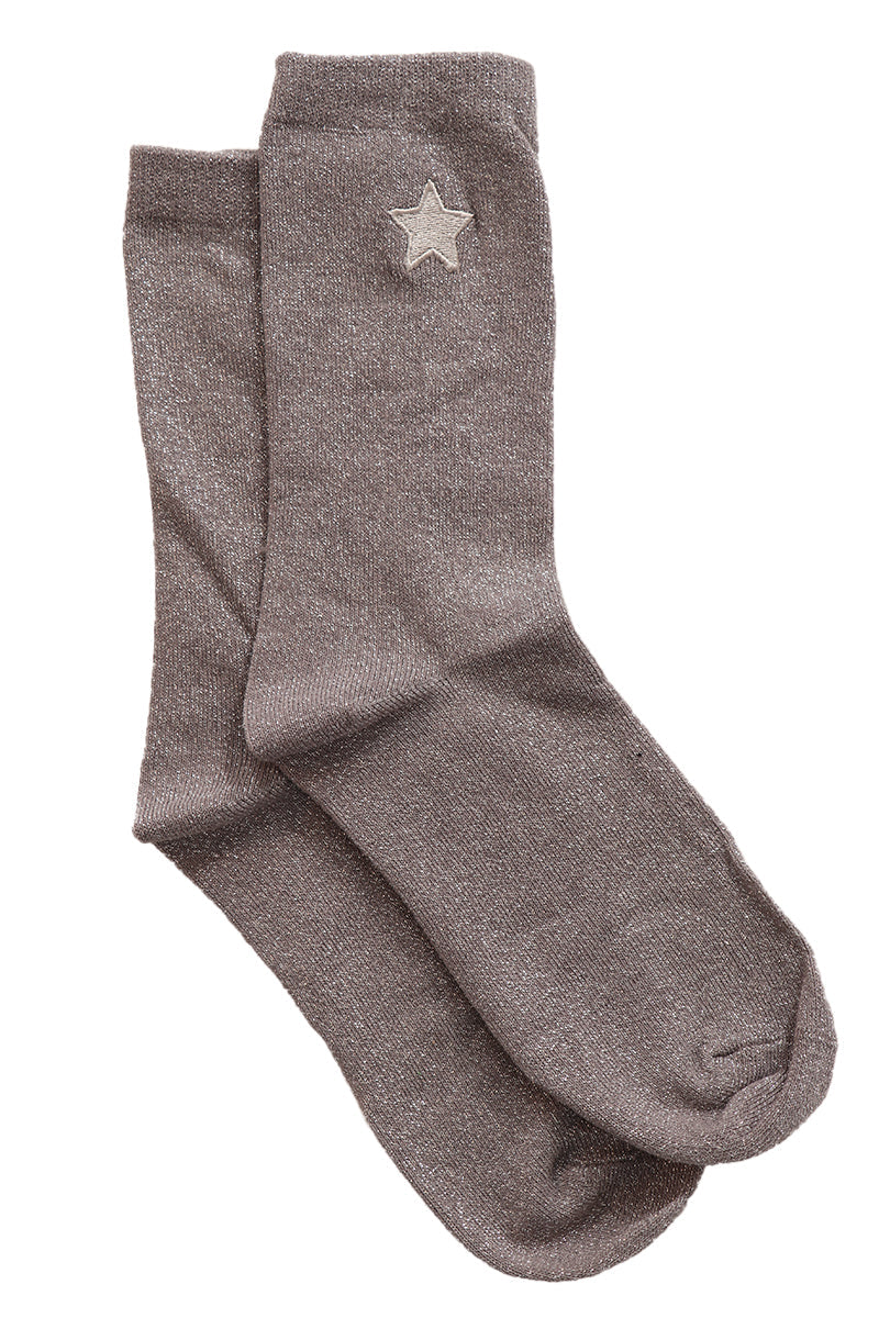 grey and silver ankle socks with embroidered star on the ankle