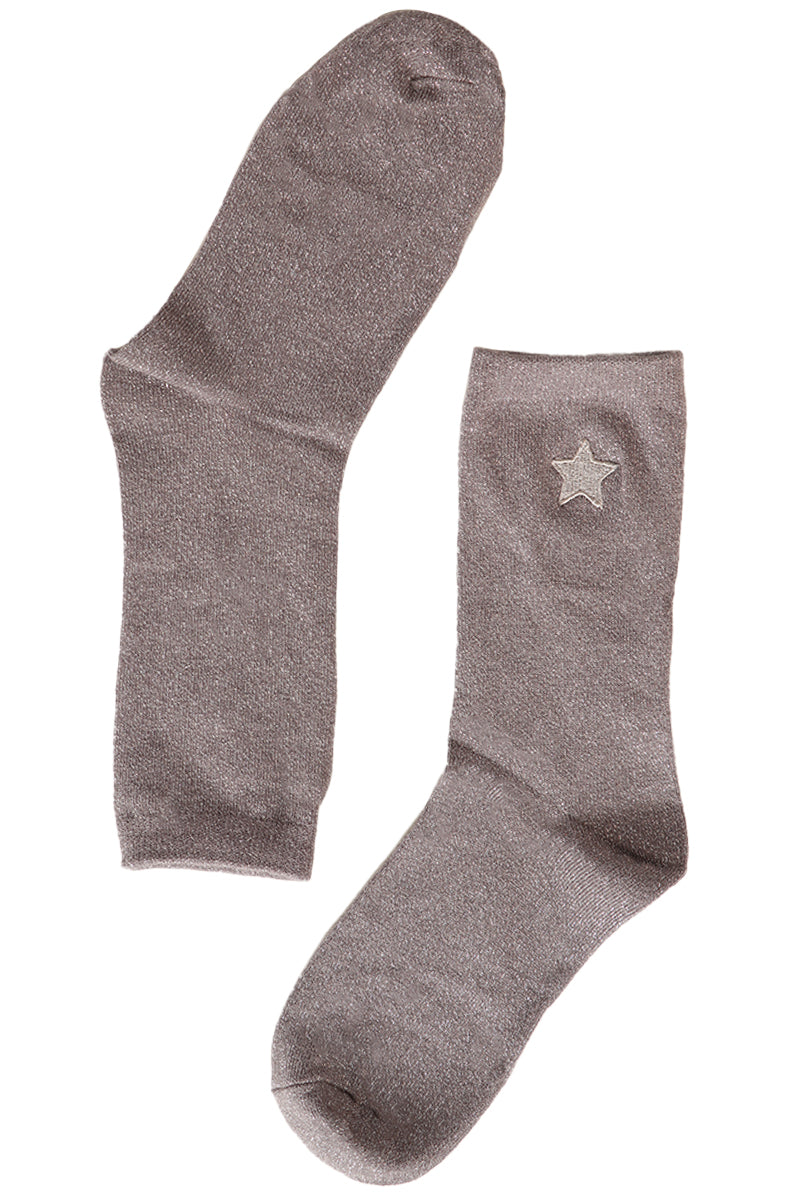 grey and silver ankle socks with a silver embroidered star