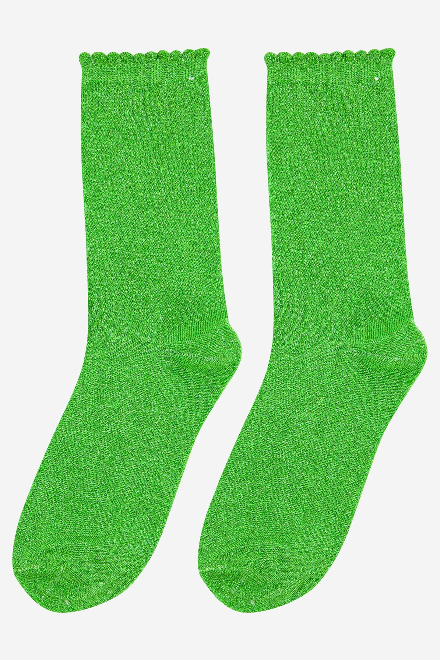 green sparkly glitter socks with scalloped cuffs and an all over shimmer