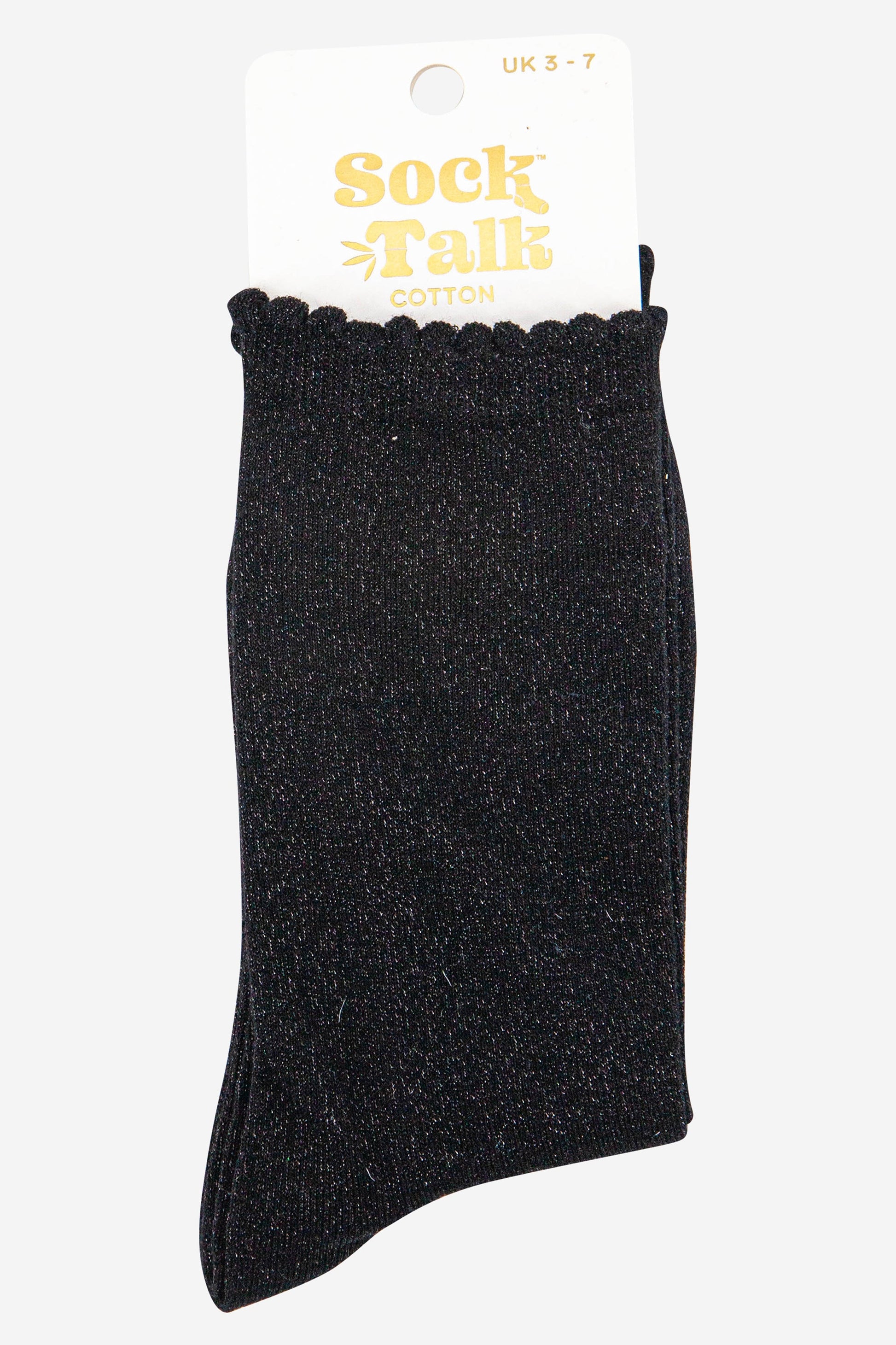 black scalloped cuff cotton glitter socks uk size 3-7