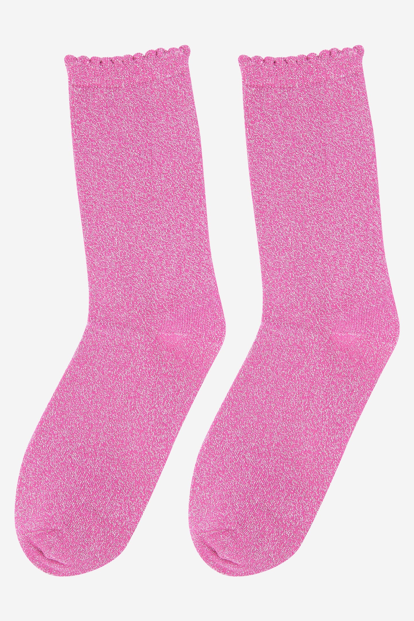 pink sparkly glitter socks with scalloped cuffs and an all over shimmer