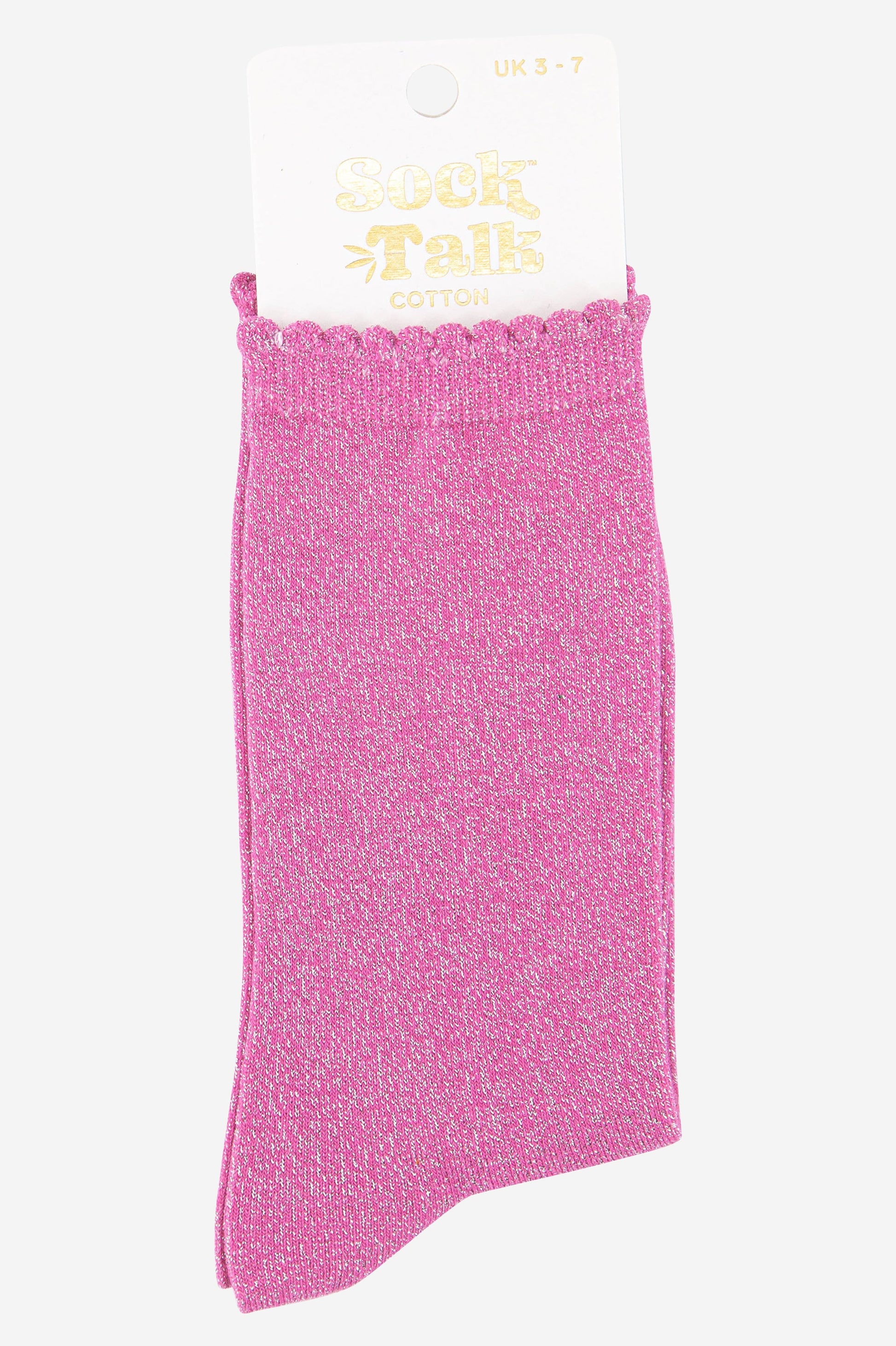 hot pink scalloped cuff cotton glitter socks uk size 3-7
