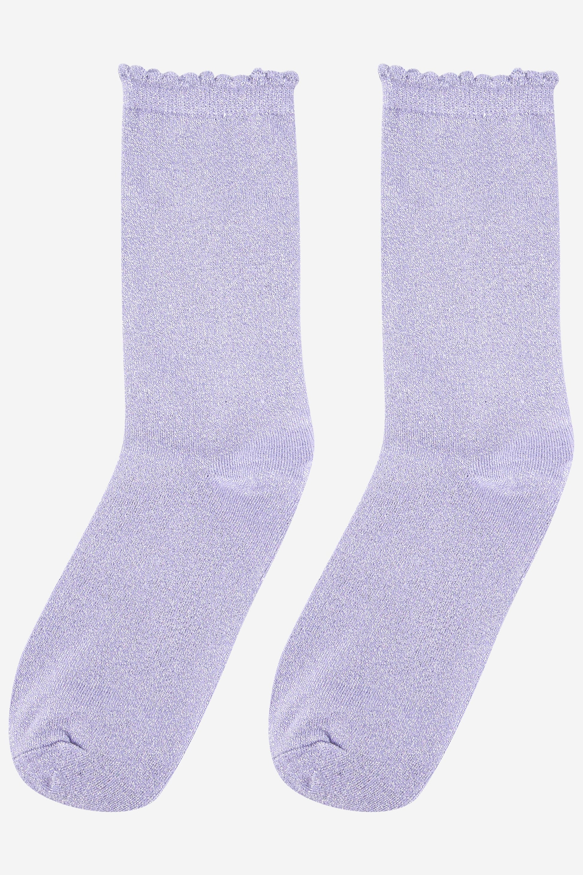 lilac sparkly glitter socks with scalloped cuffs and an all over shimmer