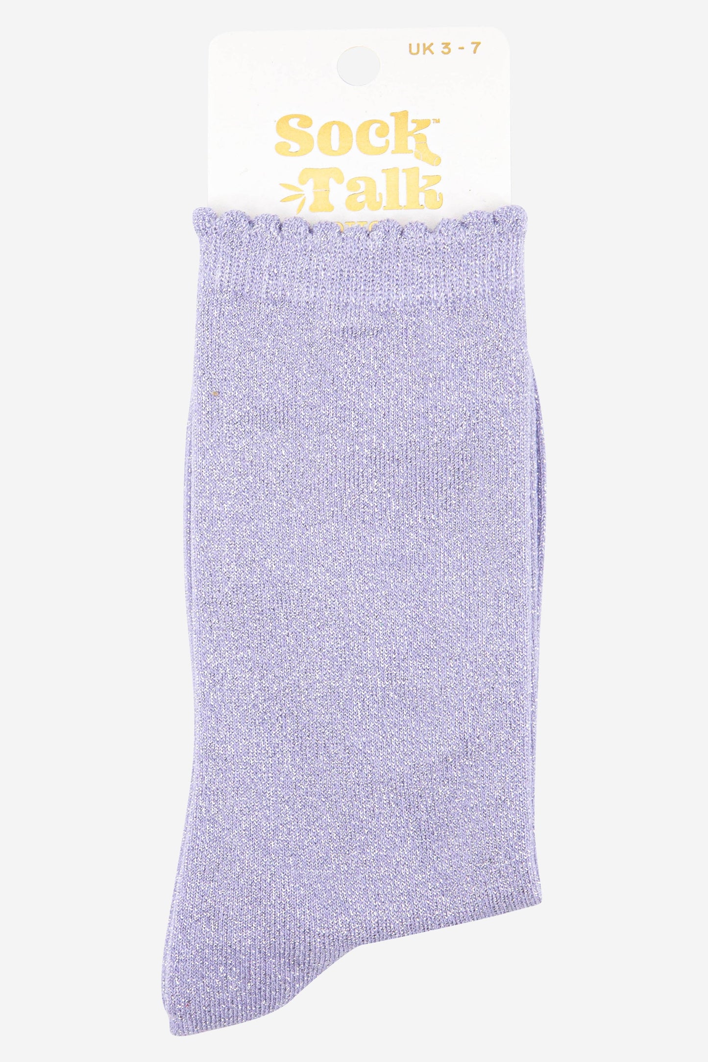 lilac purple scalloped cuff cotton glitter socks uk size 3-7