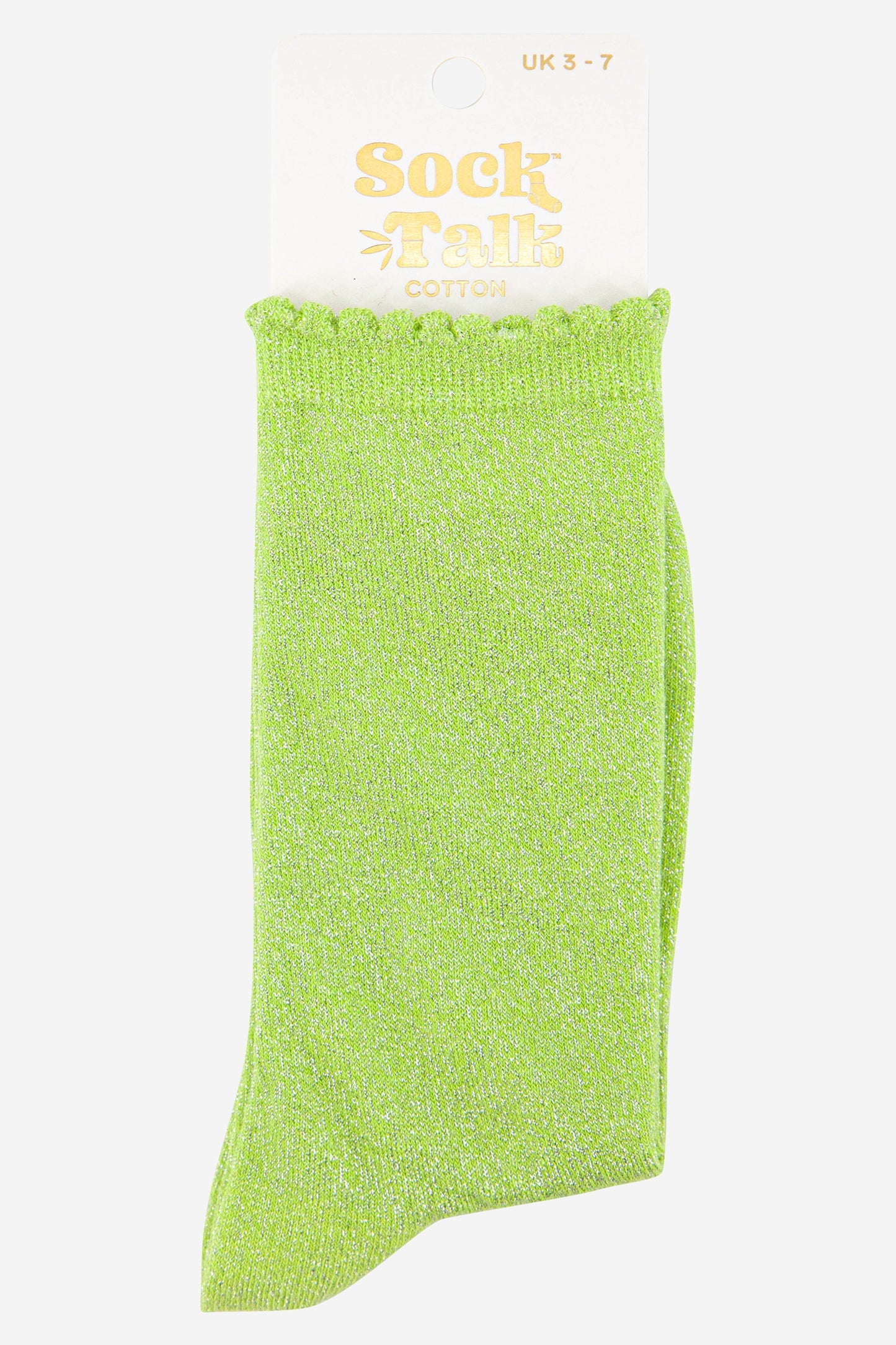 lime green scalloped cuff cotton glitter socks uk size 3-7