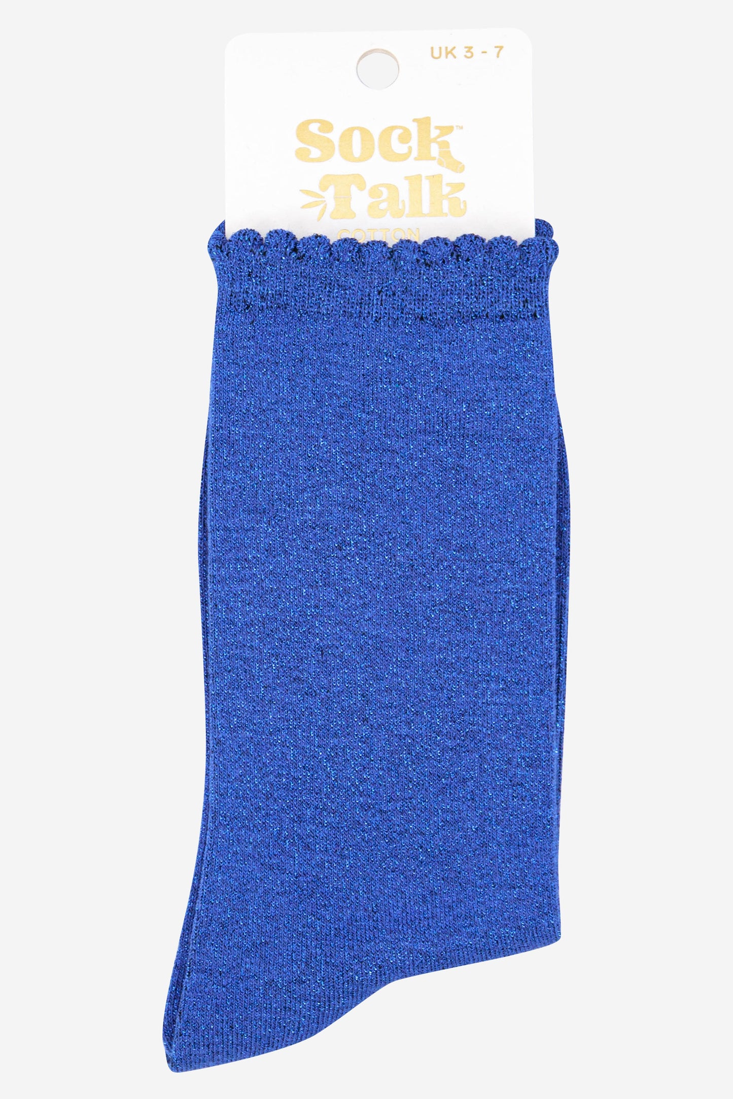 blue scalloped cuff cotton glitter socks uk size 3-7