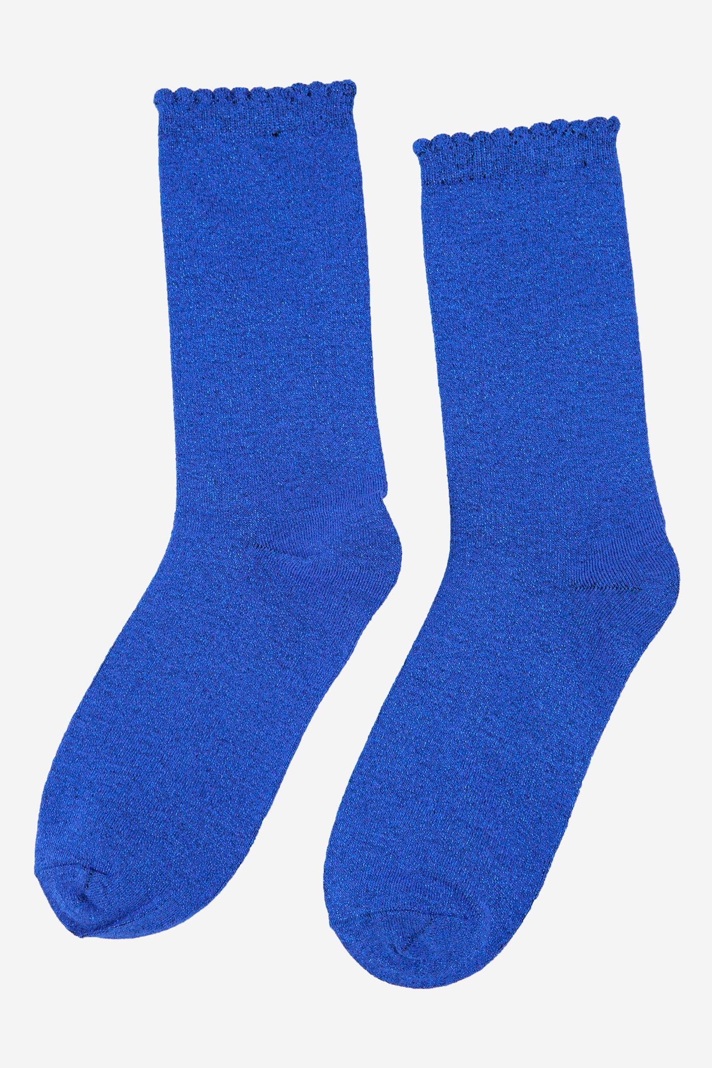 blue sparkly glitter socks with scalloped cuffs and an all over shimmer