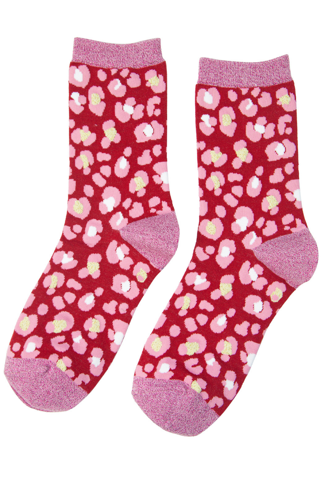 red and pink glitter animal print socks