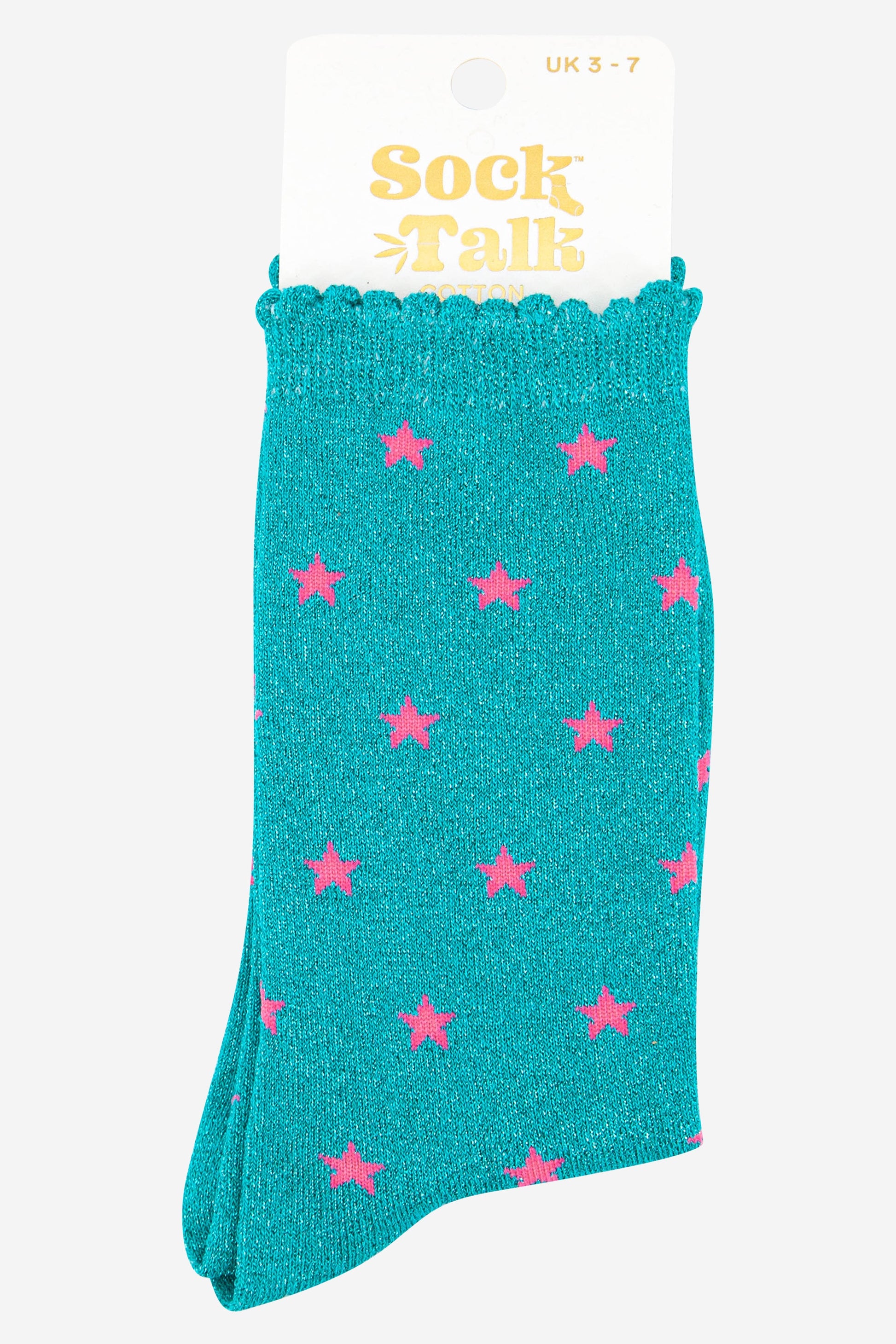 blue glitter ankle socks with pink stars uk size 3-7