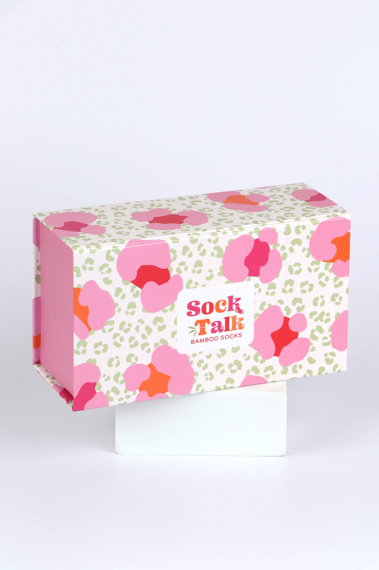 white, pink and green leopard pattern sock gift box
