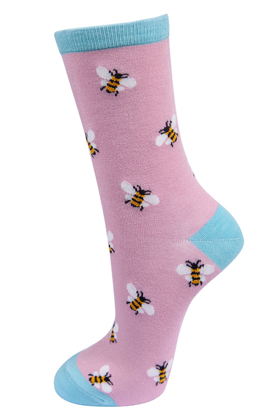 light pink ankle socks with an all over bee print